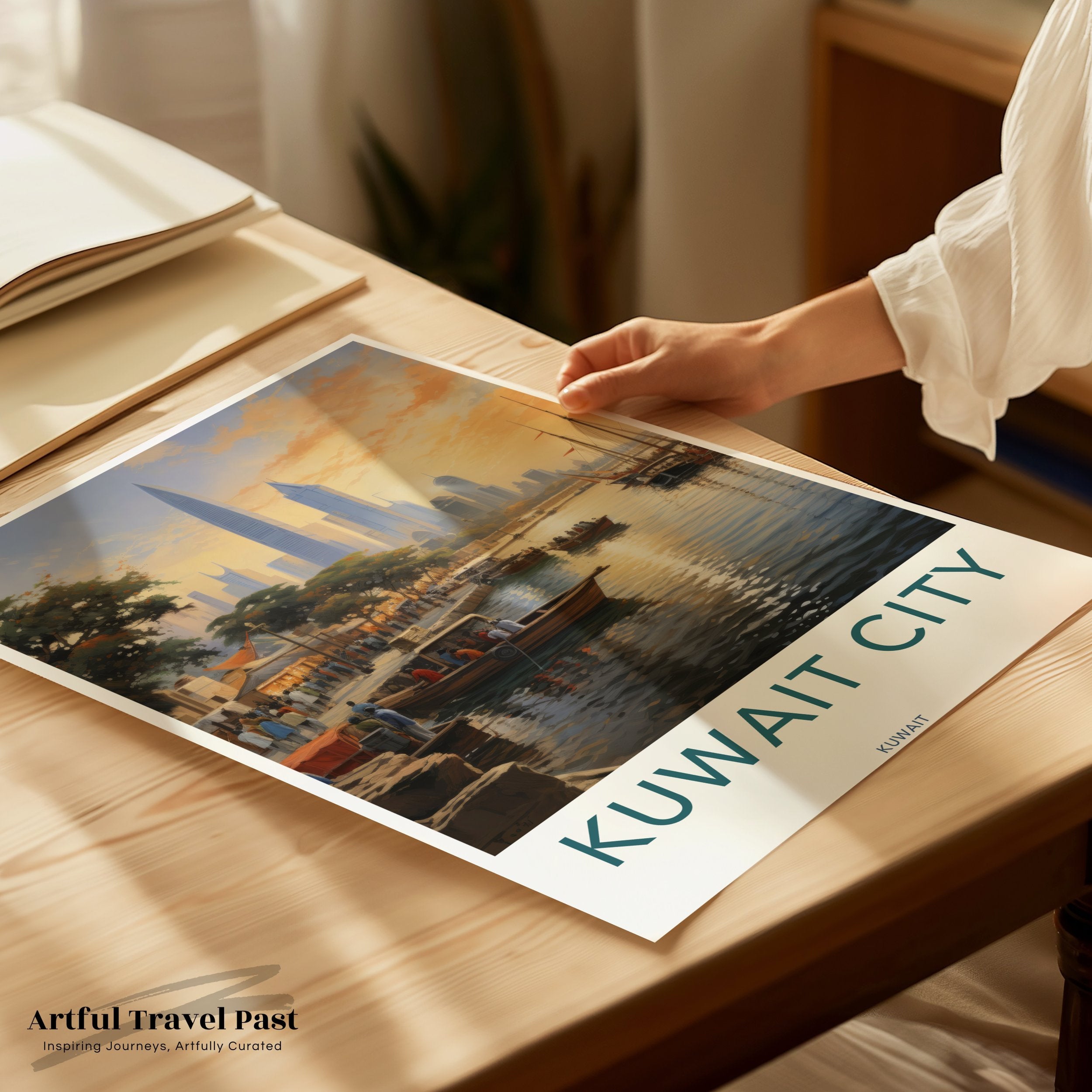 Kuwait City Wall Art, Kuwait City Skyline Print, Sunset in Kuwait Poster, Modern Cityscape Artwork, Coastal City Decor