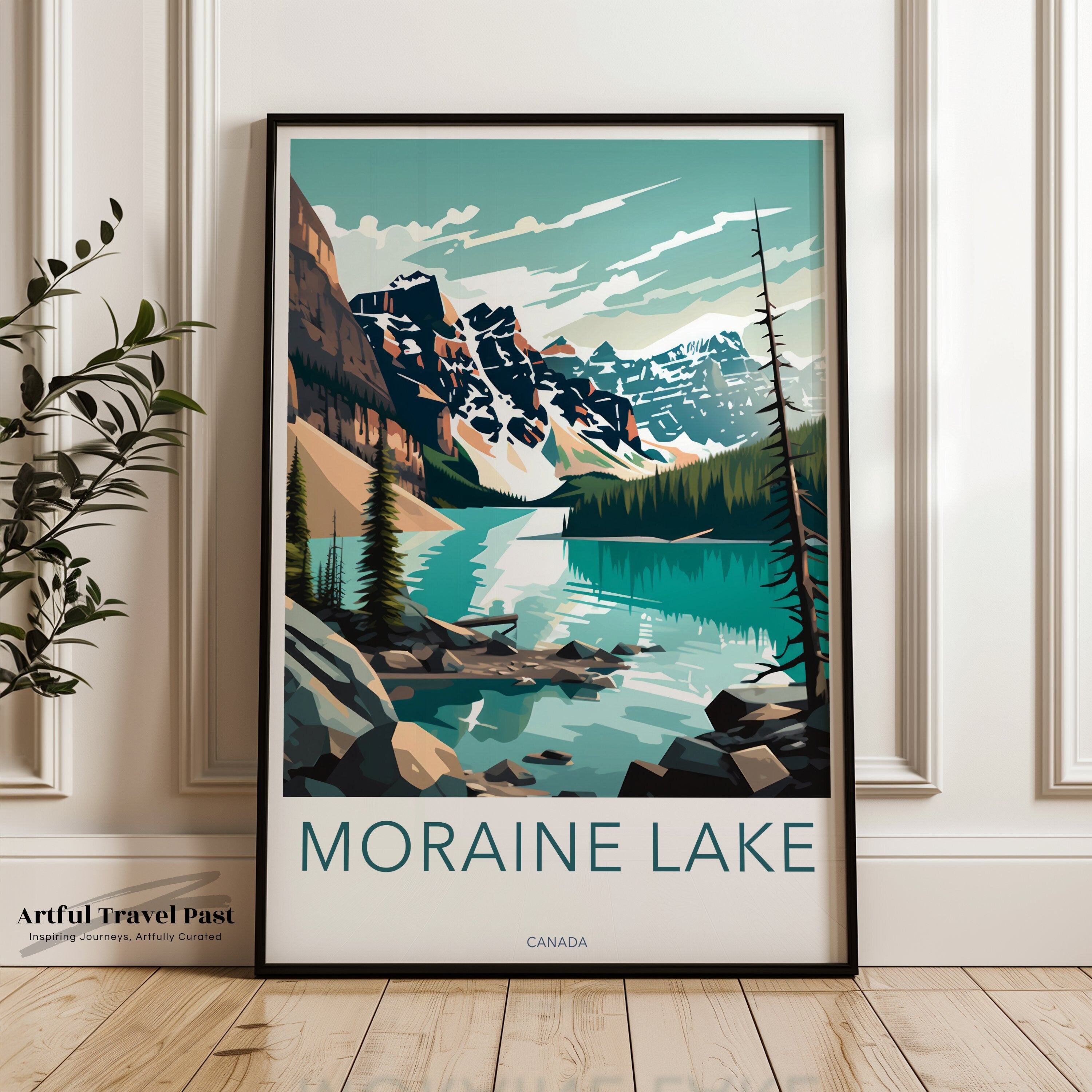 Moraine Lake Wall Art, Canada Landscape Poster, Mountain Print, Nature Artwork, Scenic View Decor, Wilderness Illustration, Lake Print