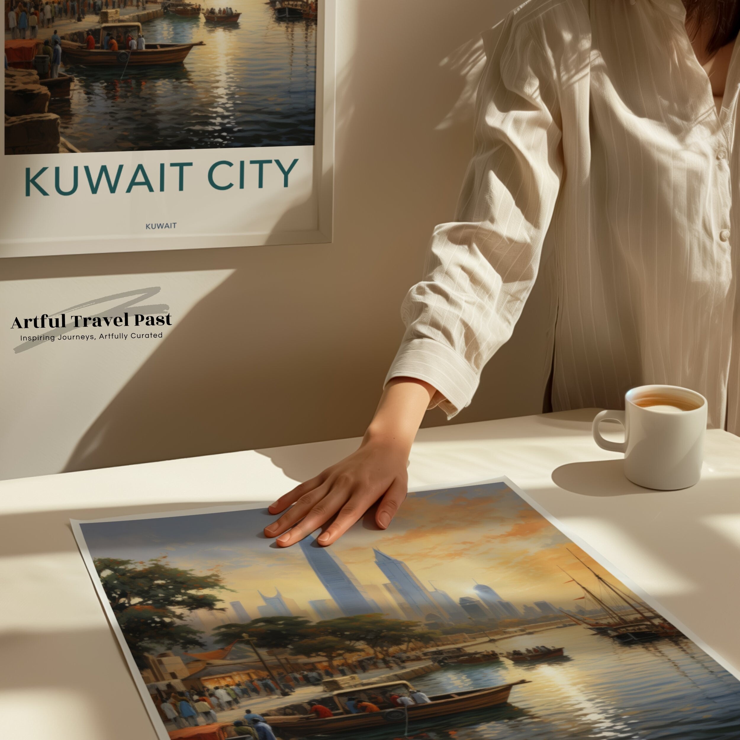 Kuwait City Wall Art, Kuwait City Skyline Print, Sunset in Kuwait Poster, Modern Cityscape Artwork, Coastal City Decor