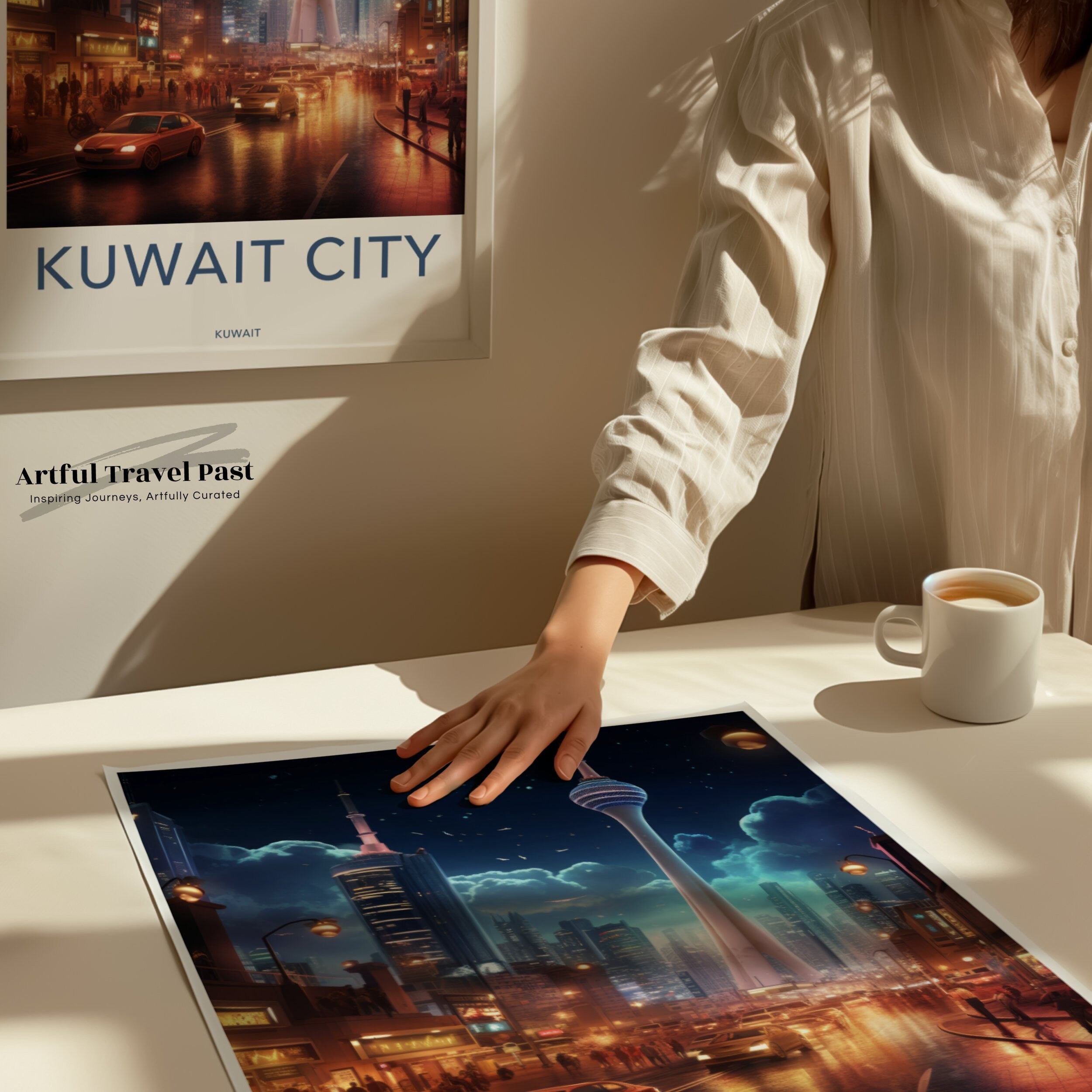 Kuwait City Skyline at Night Wall Art, Urban Landscape Nighttime Decor, Illuminated Towers and Streets, Modern Cityscape