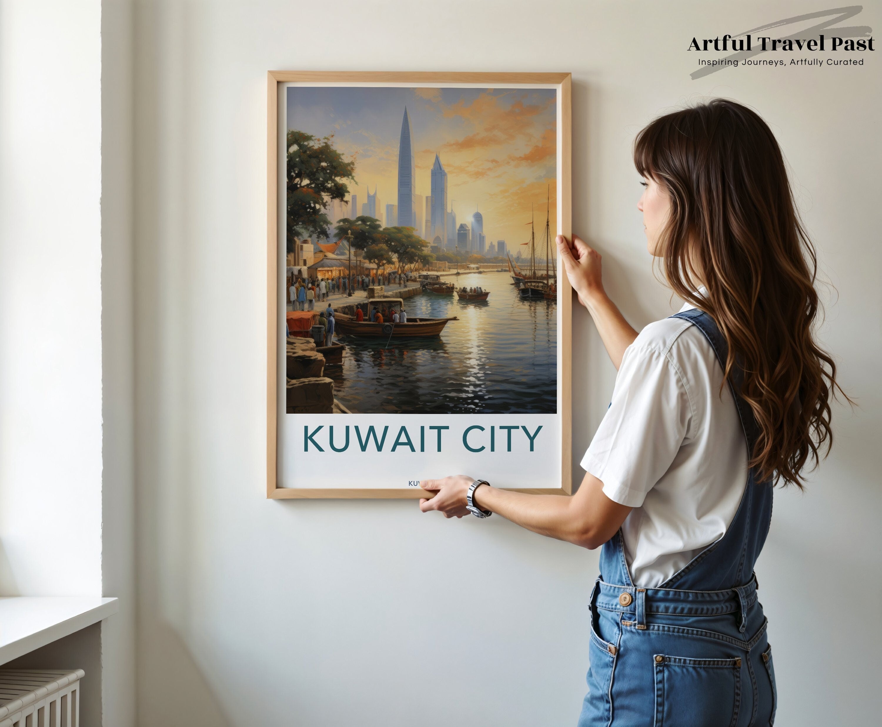 Kuwait City Wall Art, Kuwait City Skyline Print, Sunset in Kuwait Poster, Modern Cityscape Artwork, Coastal City Decor