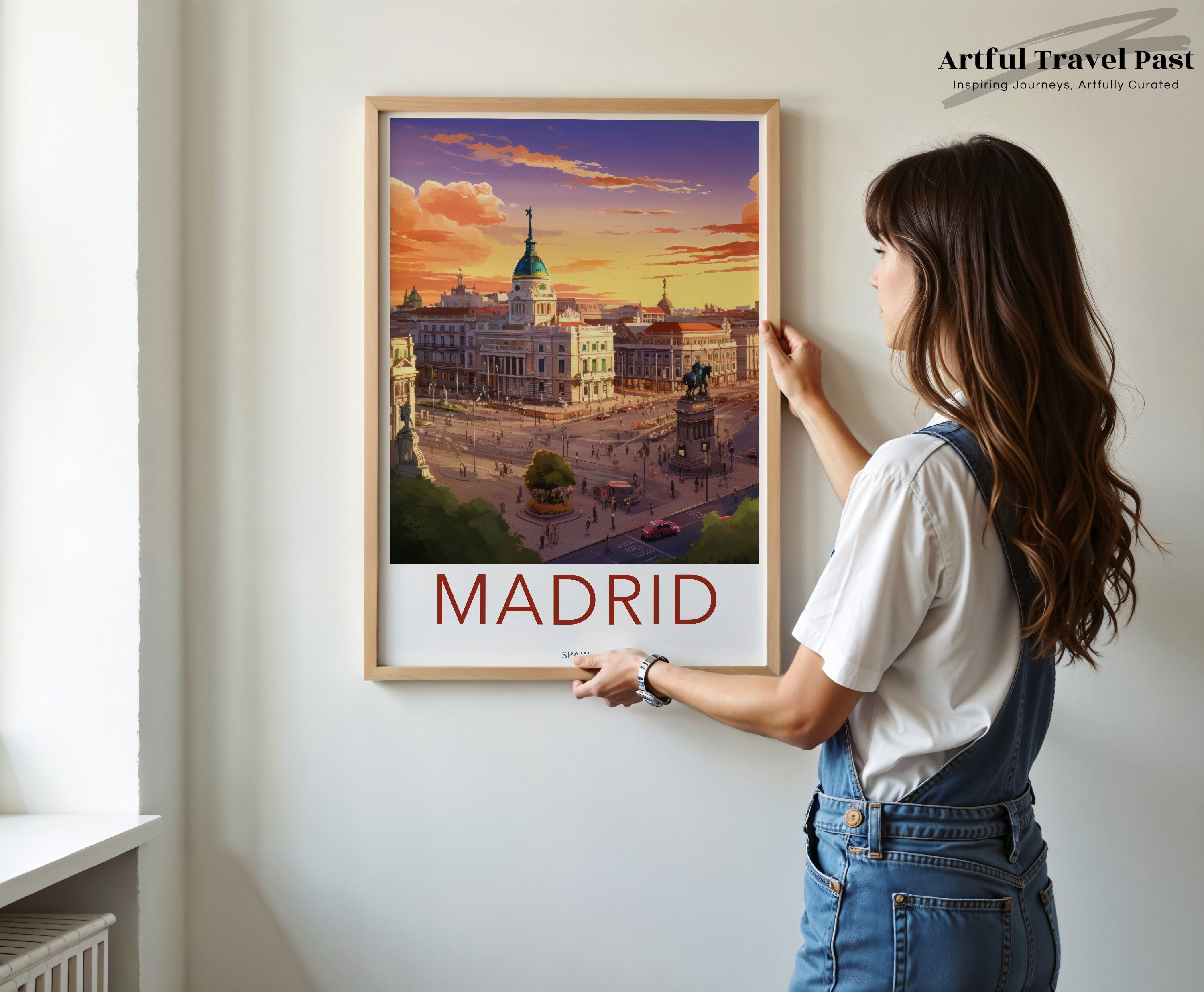 Madrid Wall Art Print, Spain Cityscape Poster, Sunset City View, Historical Architecture Decor, Vibrant Urban Landscape