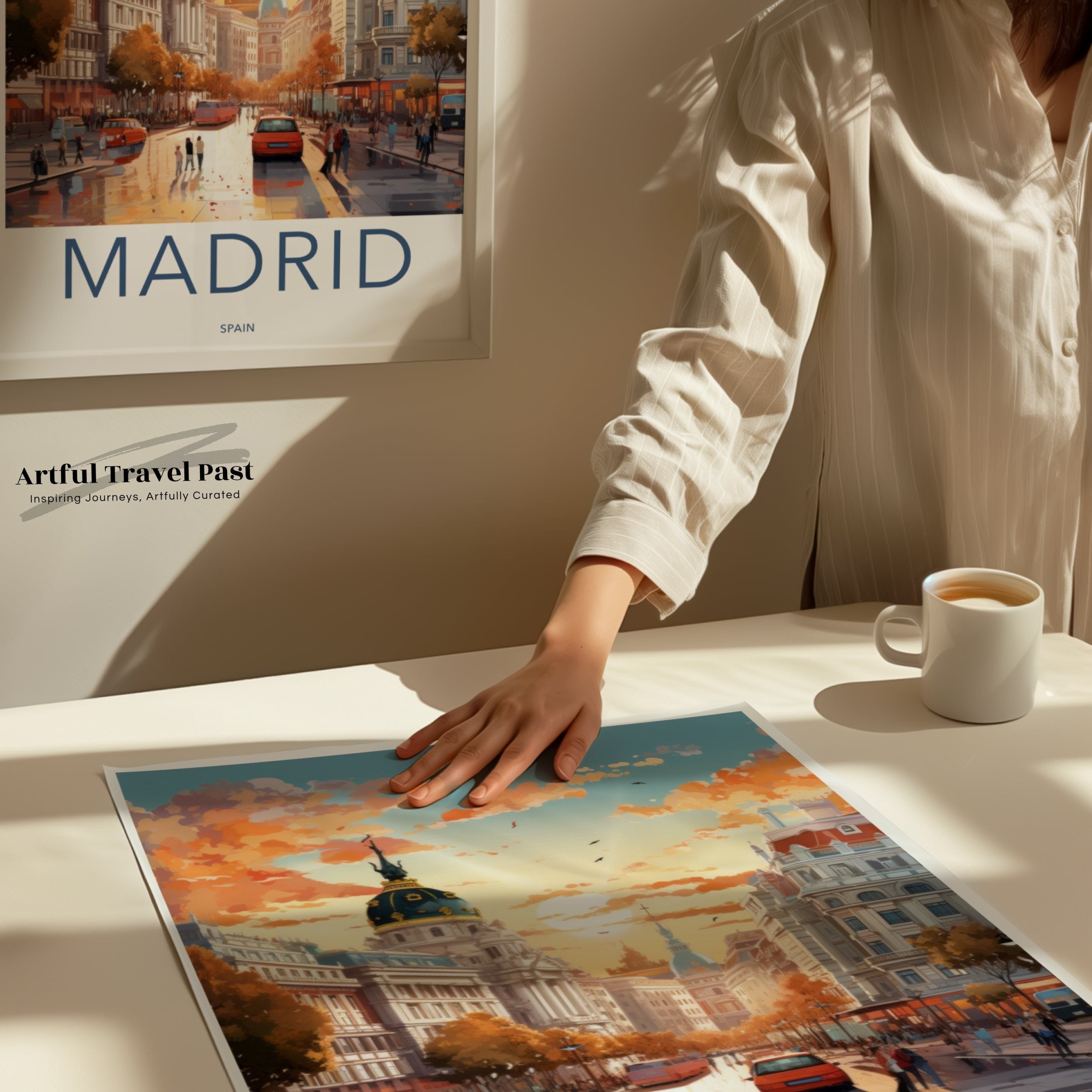 Madrid Spain Skyline Wall Art, Madrid Cityscape Print, Sunset Urban Art, Madrid Street Scene Poster, Travel Wall Decor