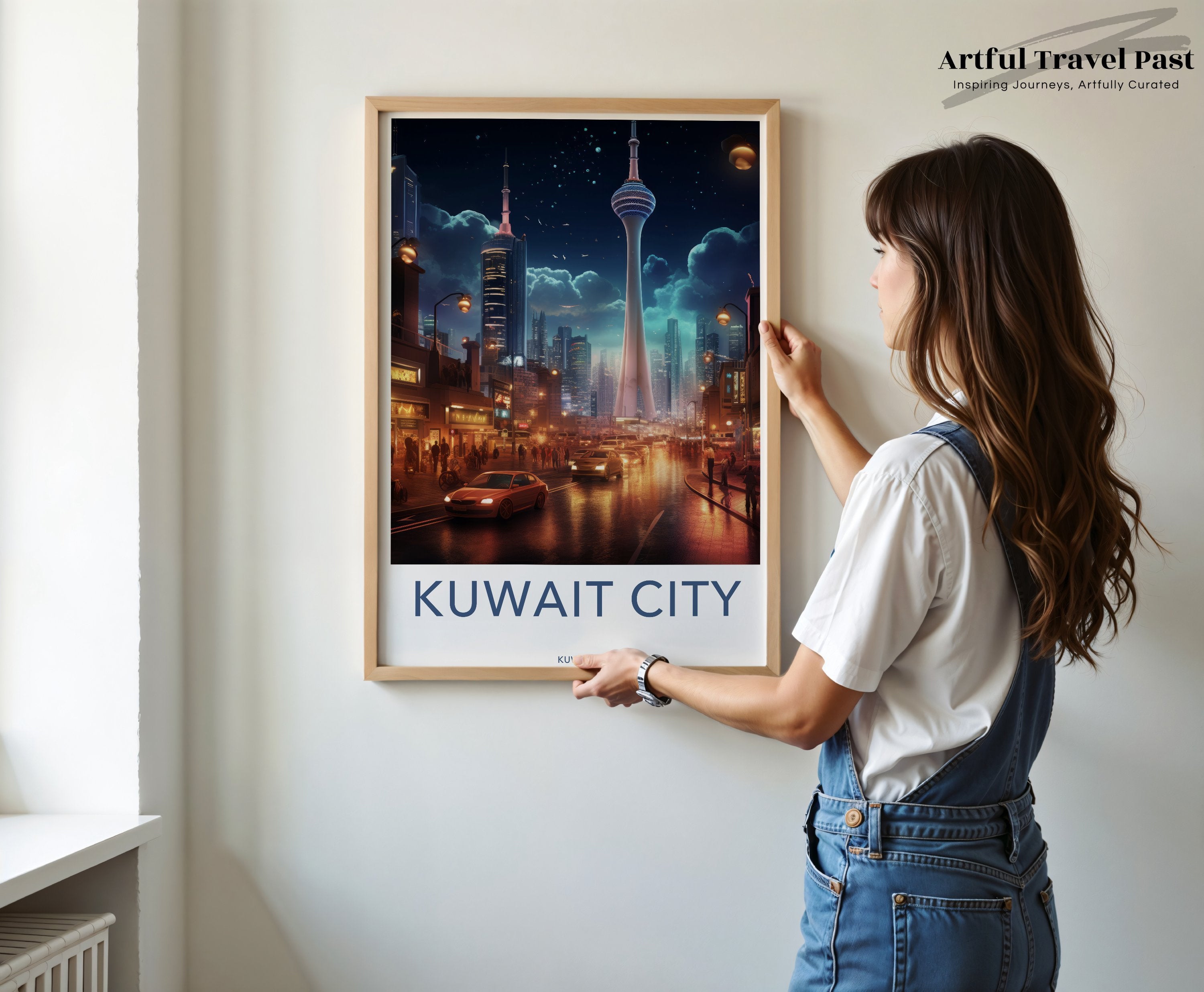 Kuwait City Skyline at Night Wall Art, Urban Landscape Nighttime Decor, Illuminated Towers and Streets, Modern Cityscape