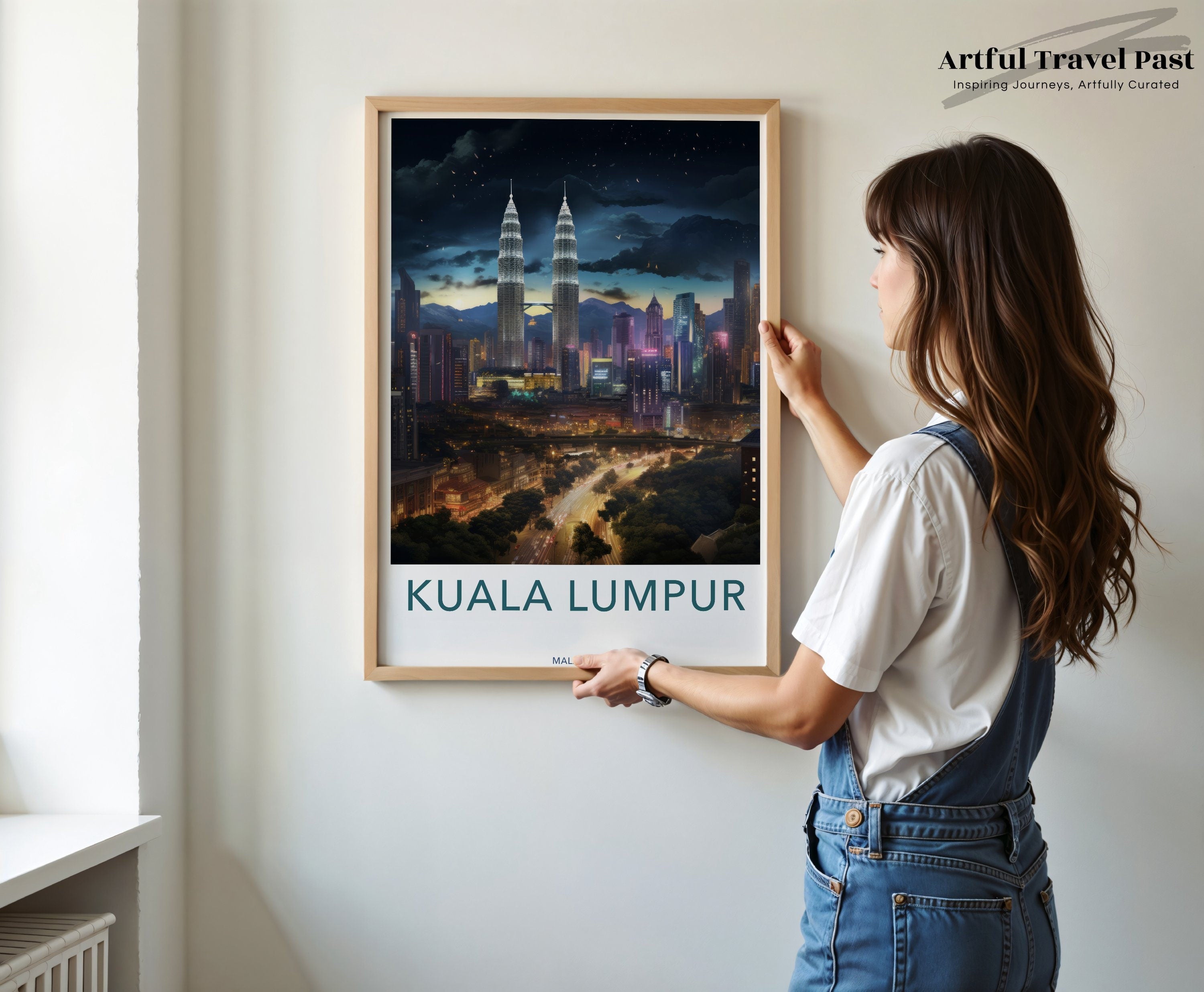 Kuala Lumpur cityscape wall art, vibrant city night view, Malaysia skyline print, modern city decor, urban nightscape poster