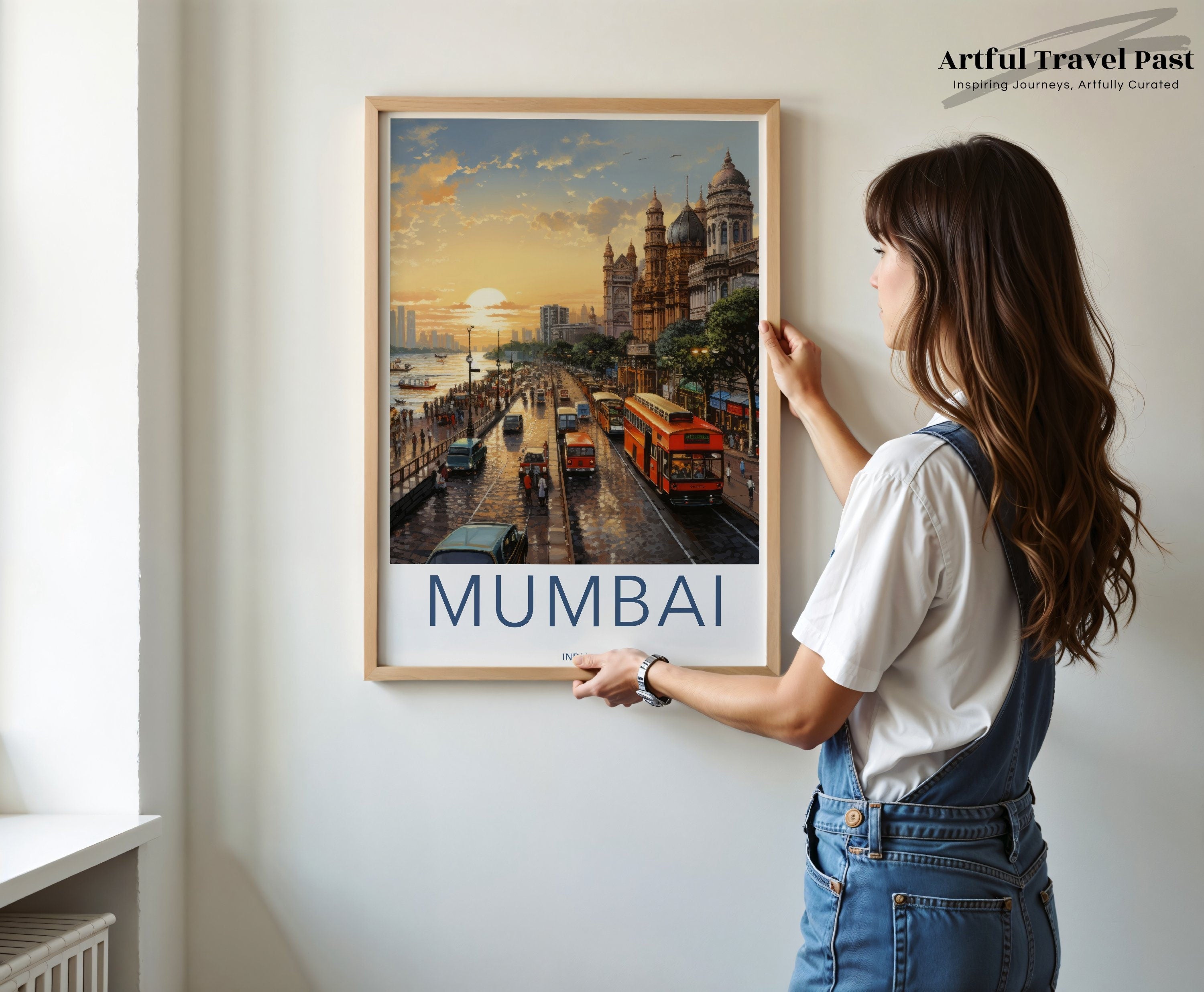 Mumbai Cityscape Poster, Sunset Wall Art, India Travel Decor, Urban Landscape Art Print, Vintage Style City Artwork for Home