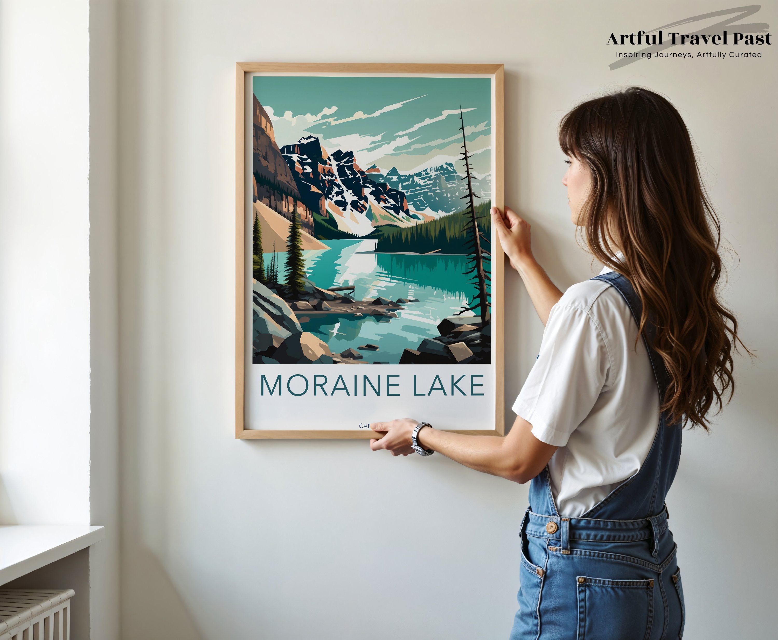 Moraine Lake Wall Art, Canada Landscape Poster, Mountain Print, Nature Artwork, Scenic View Decor, Wilderness Illustration, Lake Print