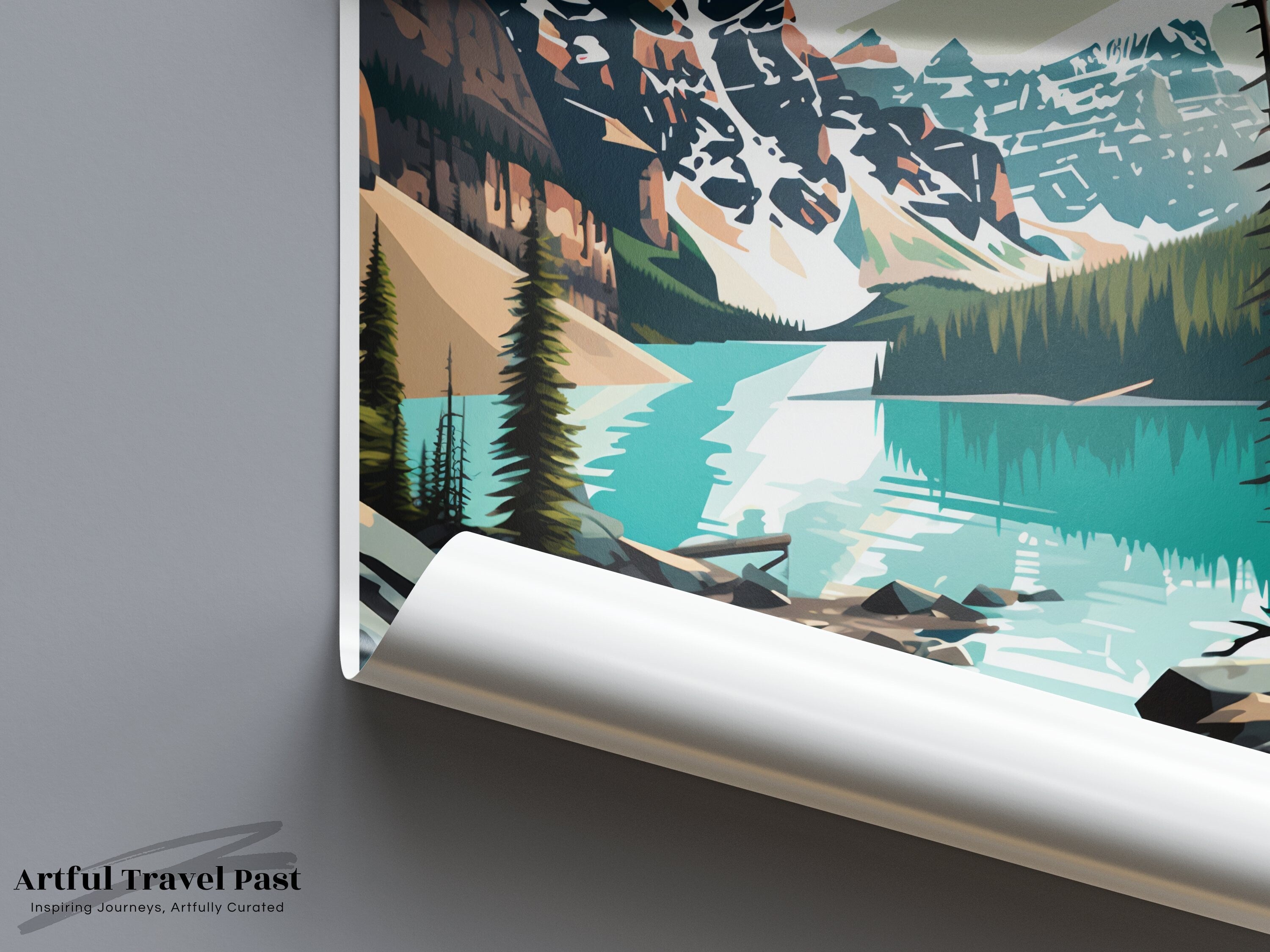 Moraine Lake Wall Art, Canada Landscape Poster, Mountain Print, Nature Artwork, Scenic View Decor, Wilderness Illustration, Lake Print