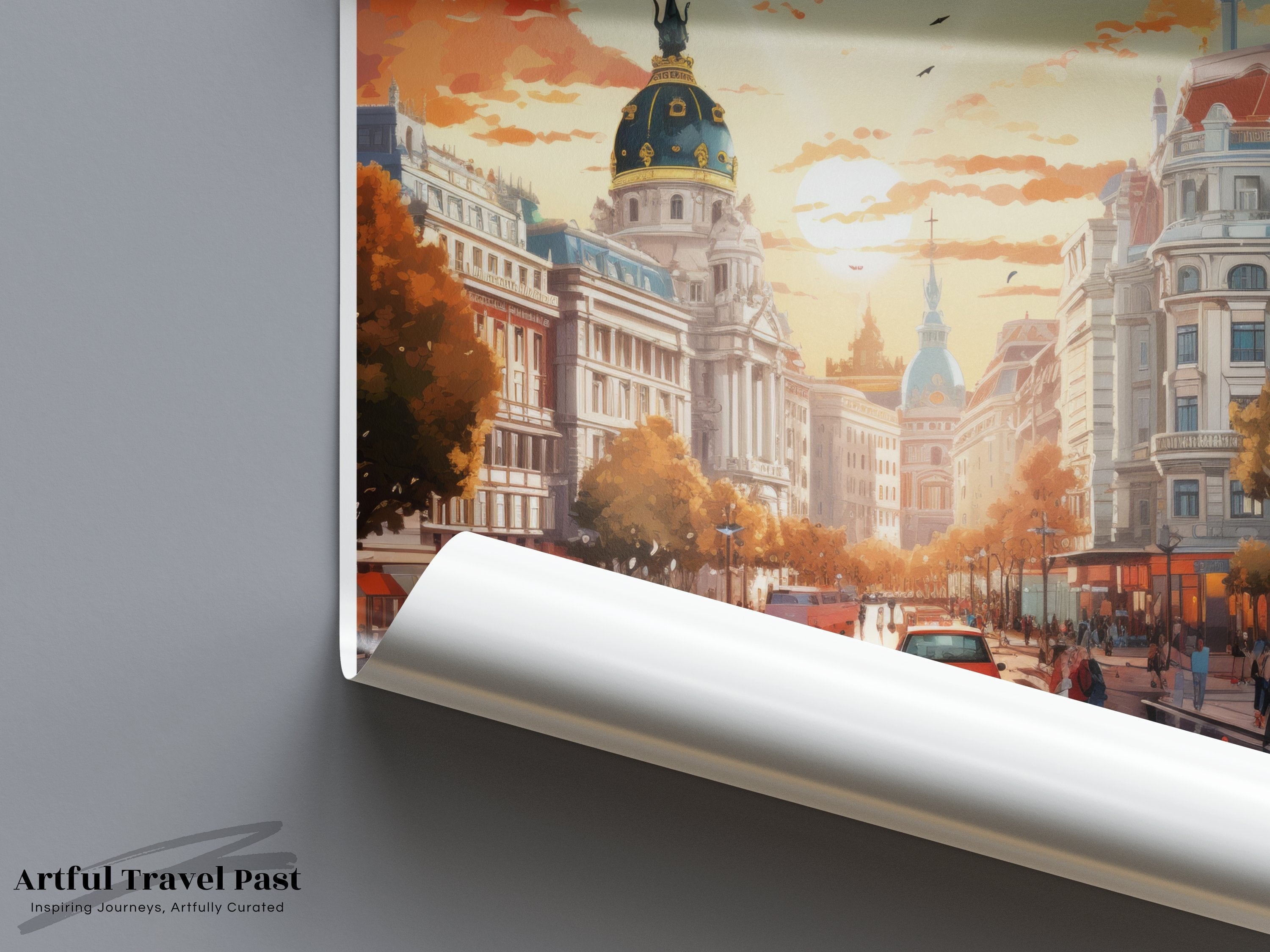 Madrid Spain Skyline Wall Art, Madrid Cityscape Print, Sunset Urban Art, Madrid Street Scene Poster, Travel Wall Decor