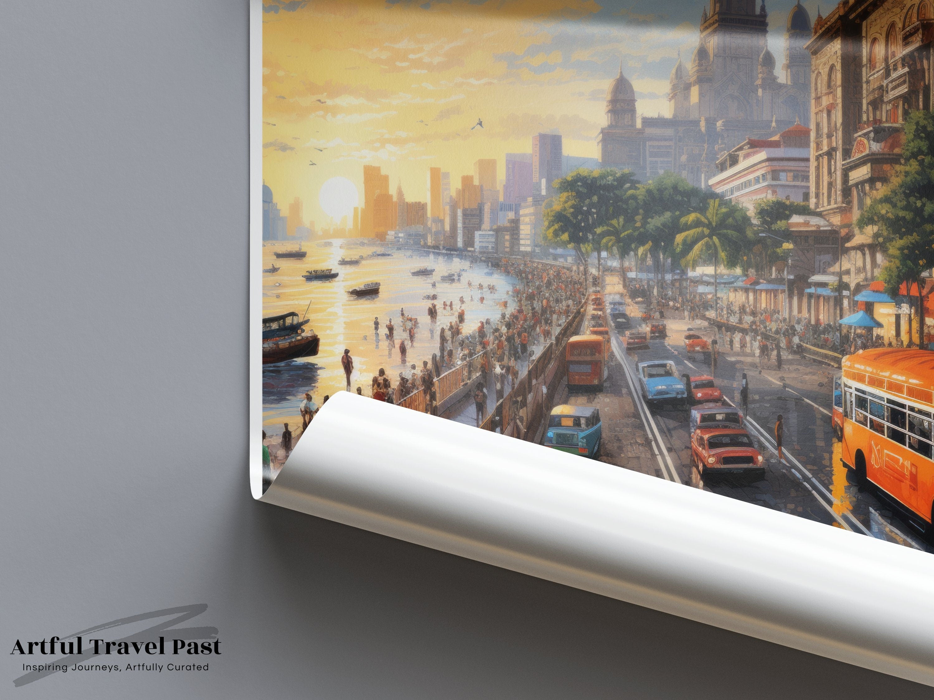 Mumbai Cityscape Wall Art Print, Sunset Urban Landscape Poster, India Street View, City Wall Decor, Travel Home Decor