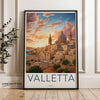 Valletta Malta Travel Poster, Vintage Wall Art, Retro Cityscape Print, Mediterranean Architecture, Scenic Sunset Artwork