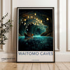 Waitomo Caves Wall Art Print New Zealand Glowworm Cave Decor Boat in Water Scenic Nature Landscape Illustration