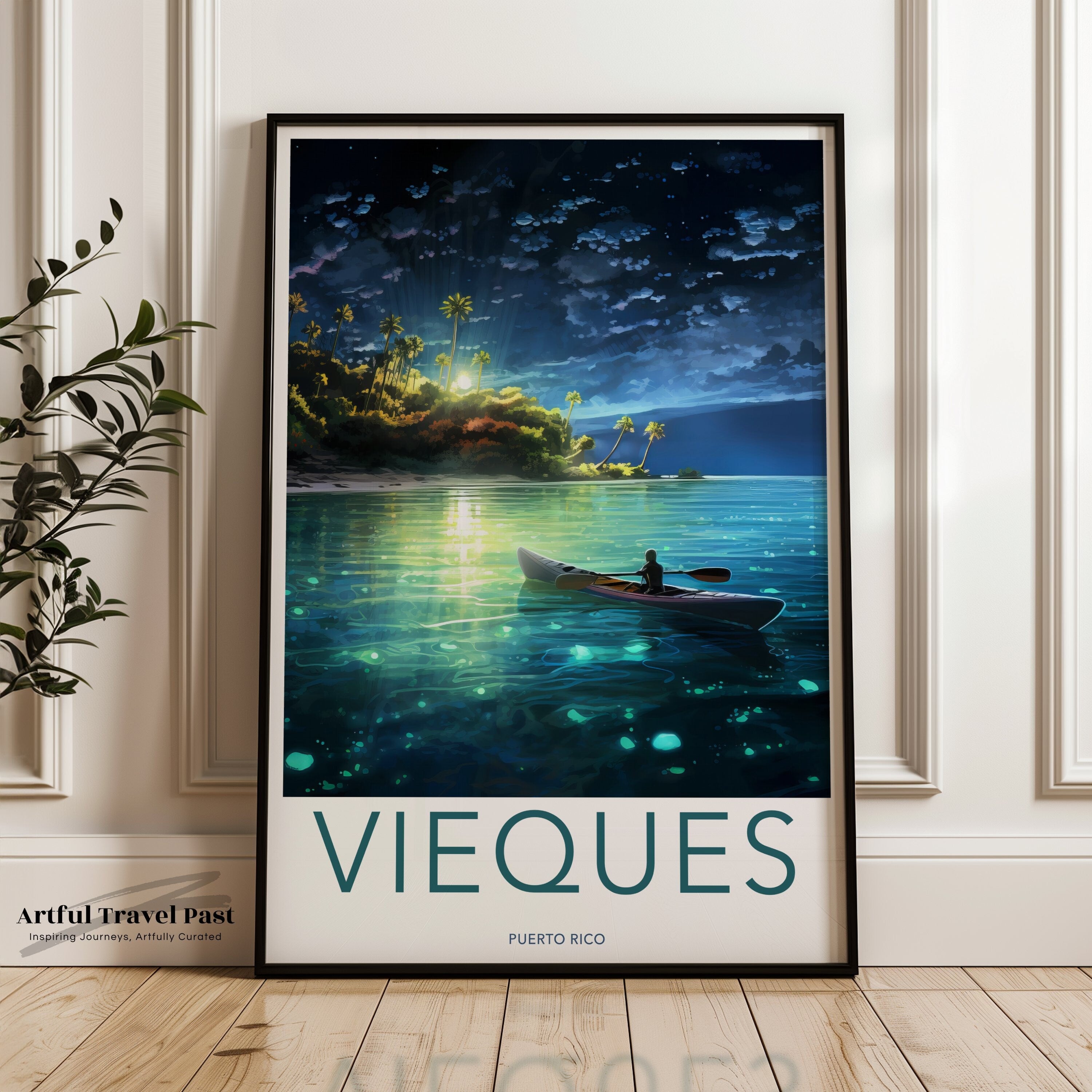 Vieques Puerto Rico Wall Art, Tropical Beach Print Decor, Scenic Ocean Night View, Serene Island Landscape, Home Decor