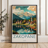 Zakopane Poland Mountain Lake Village Landscape Illustration, Scenic Nature Wall Art, Colorful Travel Poster, Home Decor