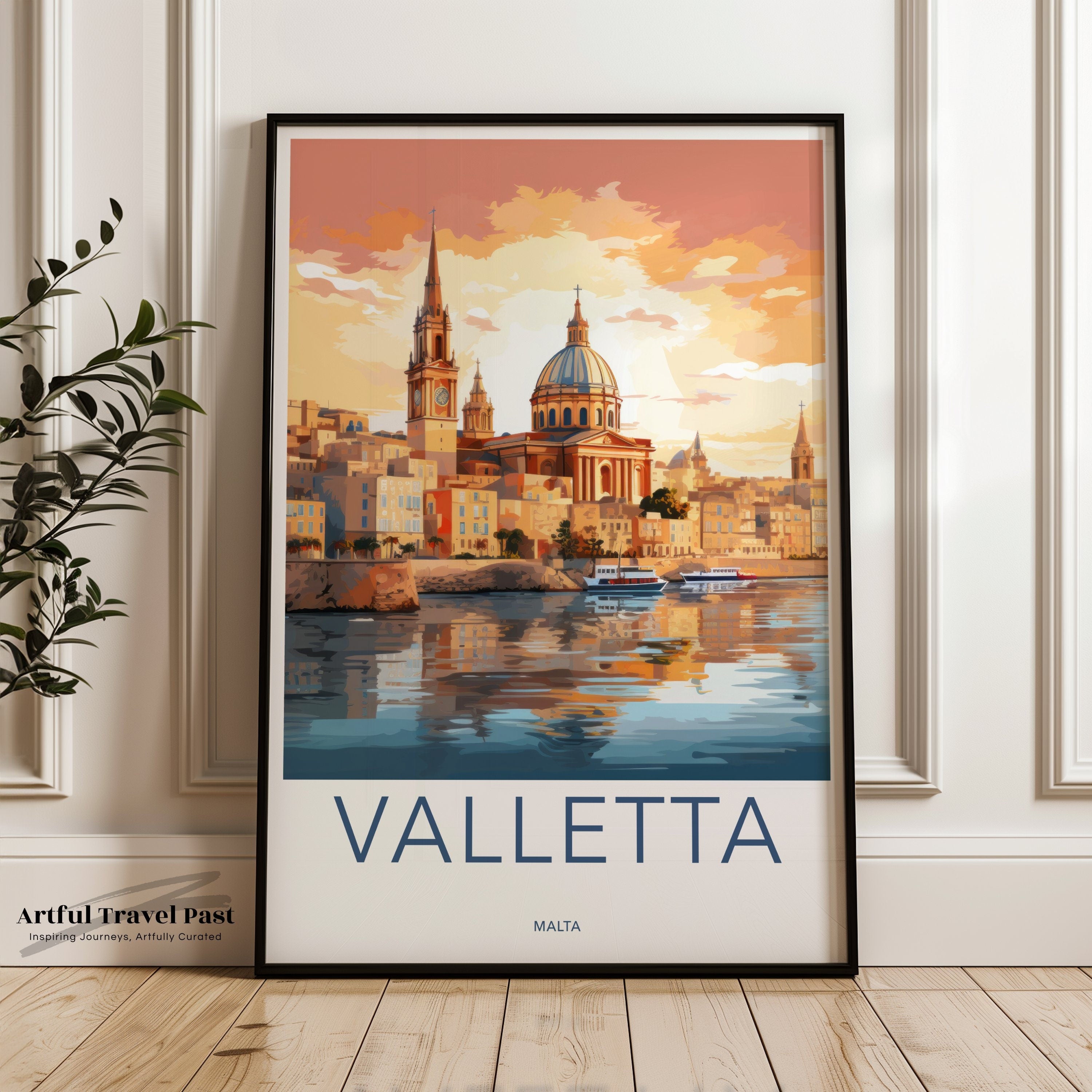 Valletta Cityscape Print, Malta Wall Art, Sunset Skyline Art, Mediterranean Town Poster, Seaside Architecture Decor