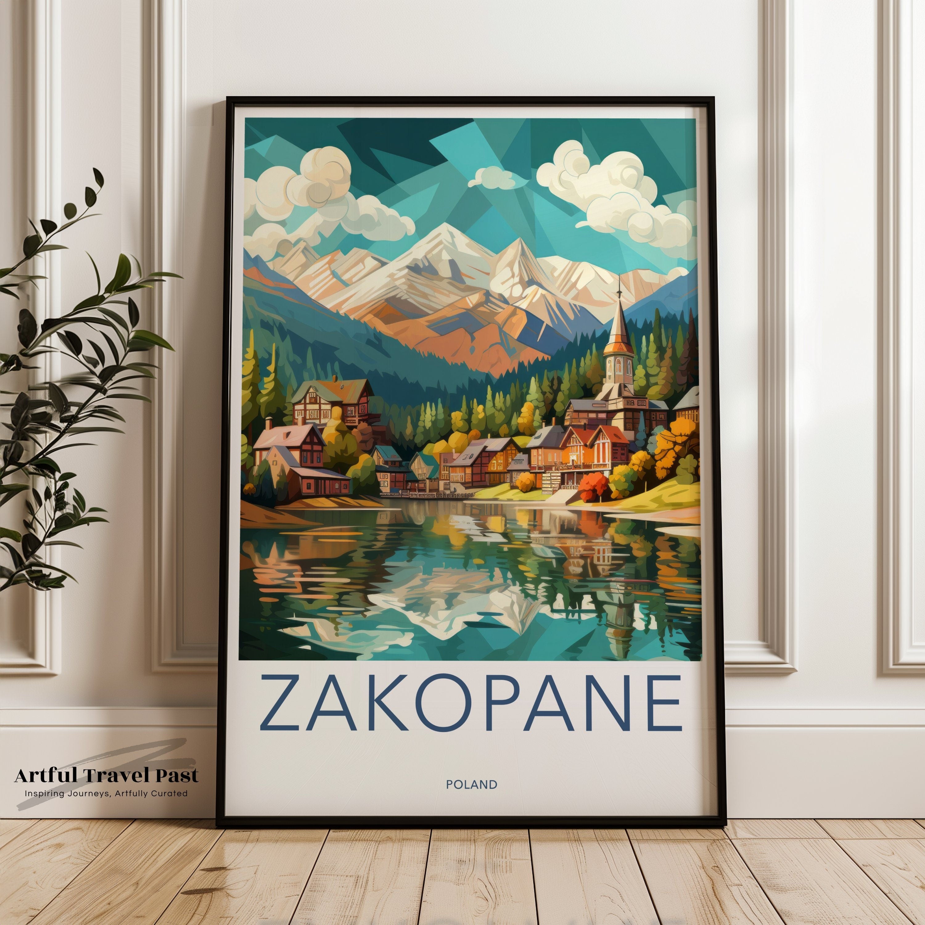 Zakopane Mountain Town Wall Art Print, Scenic Poland Landscape Poster, Vibrant Nature Illustration, Home Decor