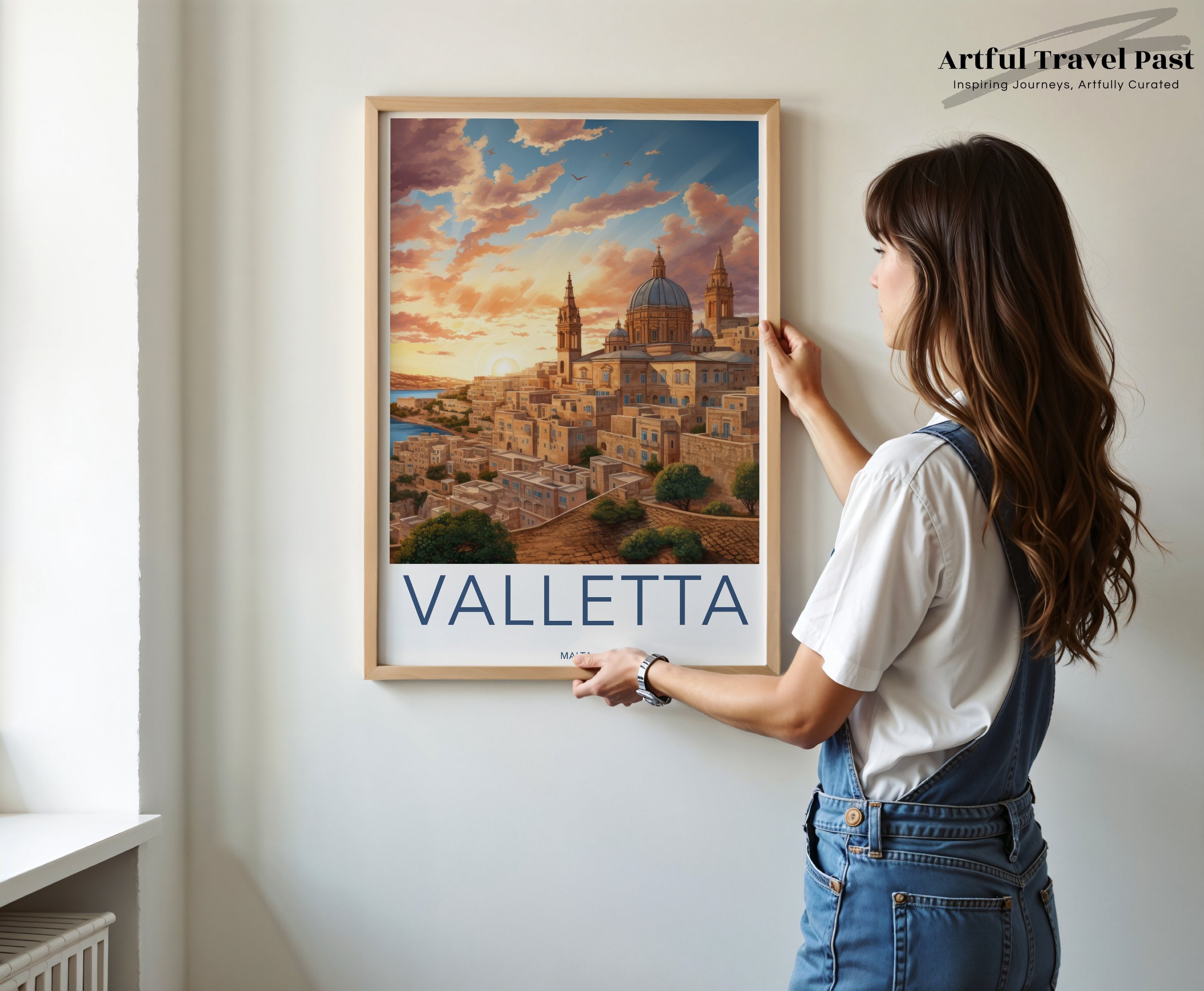 Valletta Malta Travel Poster, Vintage Wall Art, Retro Cityscape Print, Mediterranean Architecture, Scenic Sunset Artwork