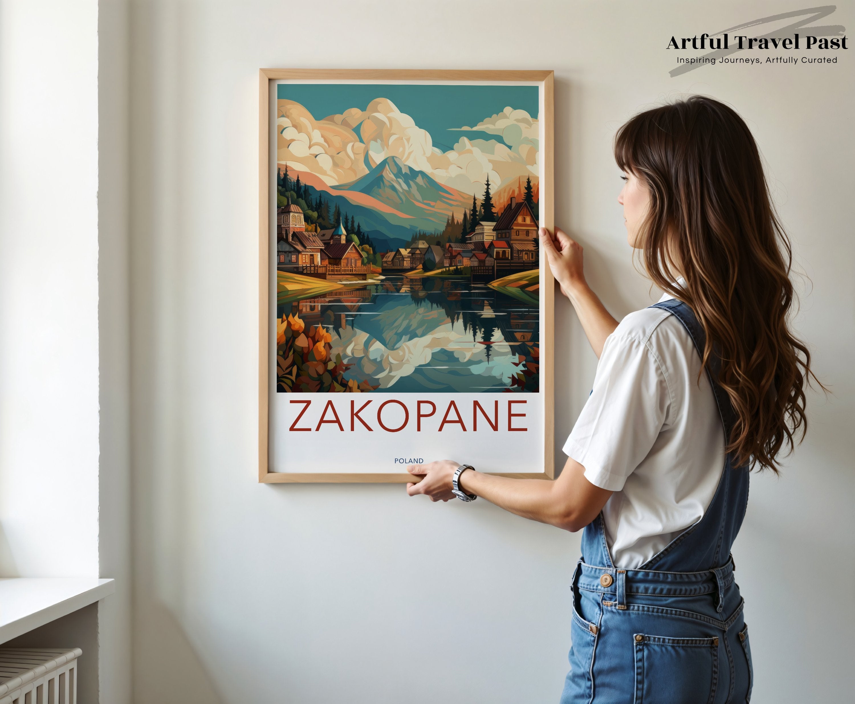 Zakopane Poland Village Landscape Art Print, Mountain Reflection Wall Art, Travel Poster, Nature Illustration, Home Decor