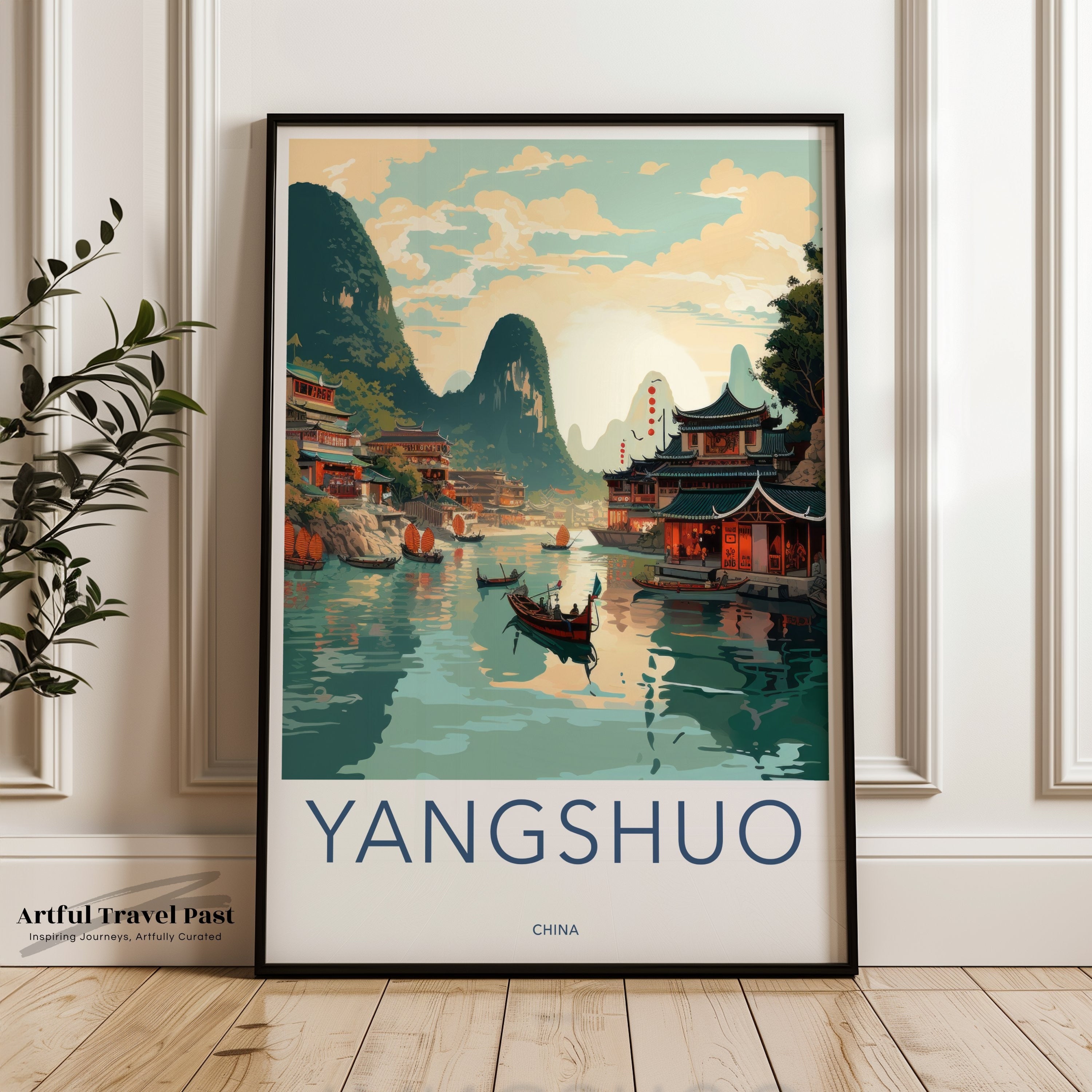 Yangshuo China Wall Art, Scenic Landscape Print, Asian Decor, Serene Waterfront Poster, Mountain and Water Views Art Prints