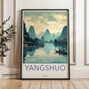 Yangshuo China wall art, Chinese landscape art print, tranquil scenery poster, Yangshuo mountains river view, travel decor