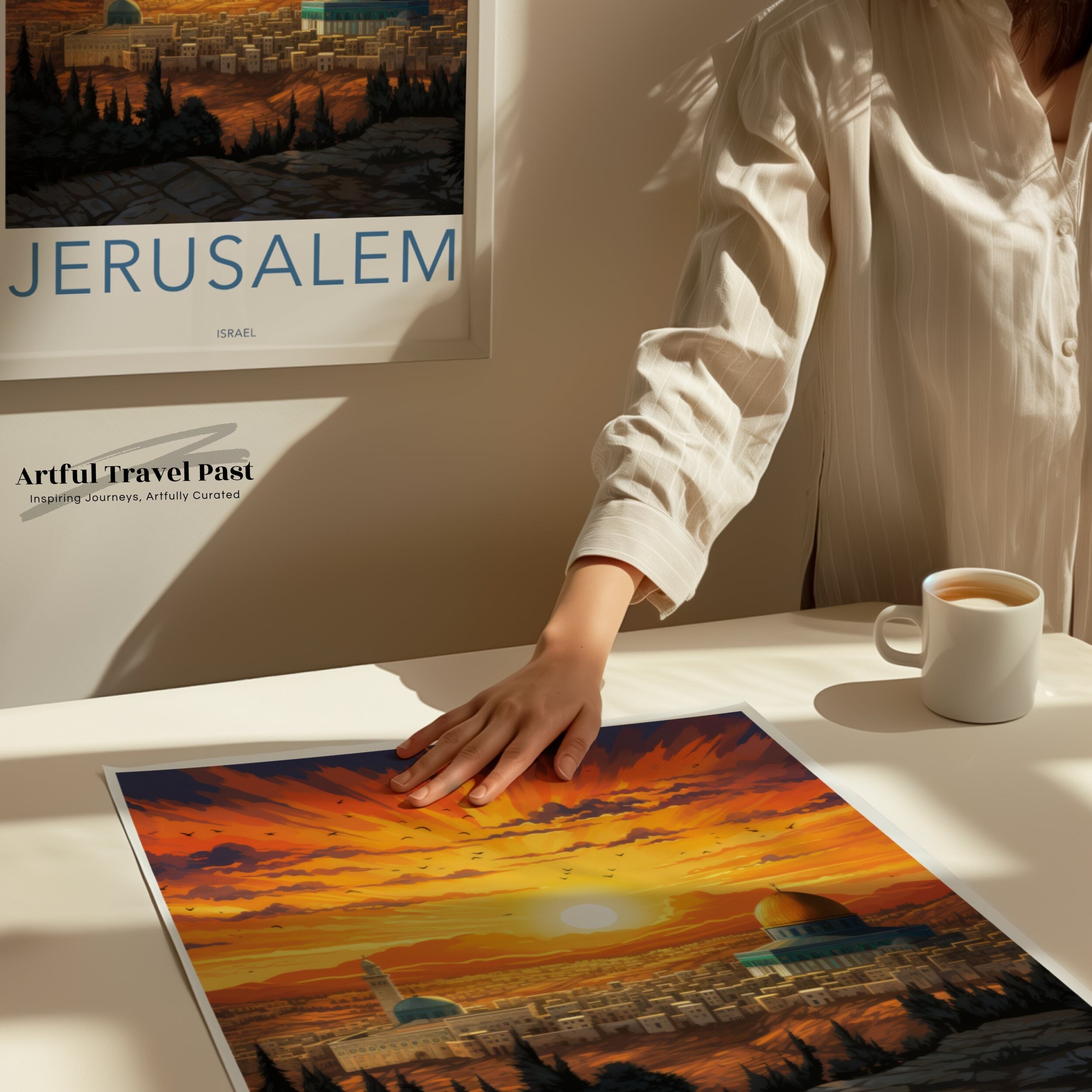 Jerusalem Cityscape Wall Art, Sunset over Jerusalem Print, Dome of the Rock Artwork, Israel Landscape Poster, Middle Eastern Decor