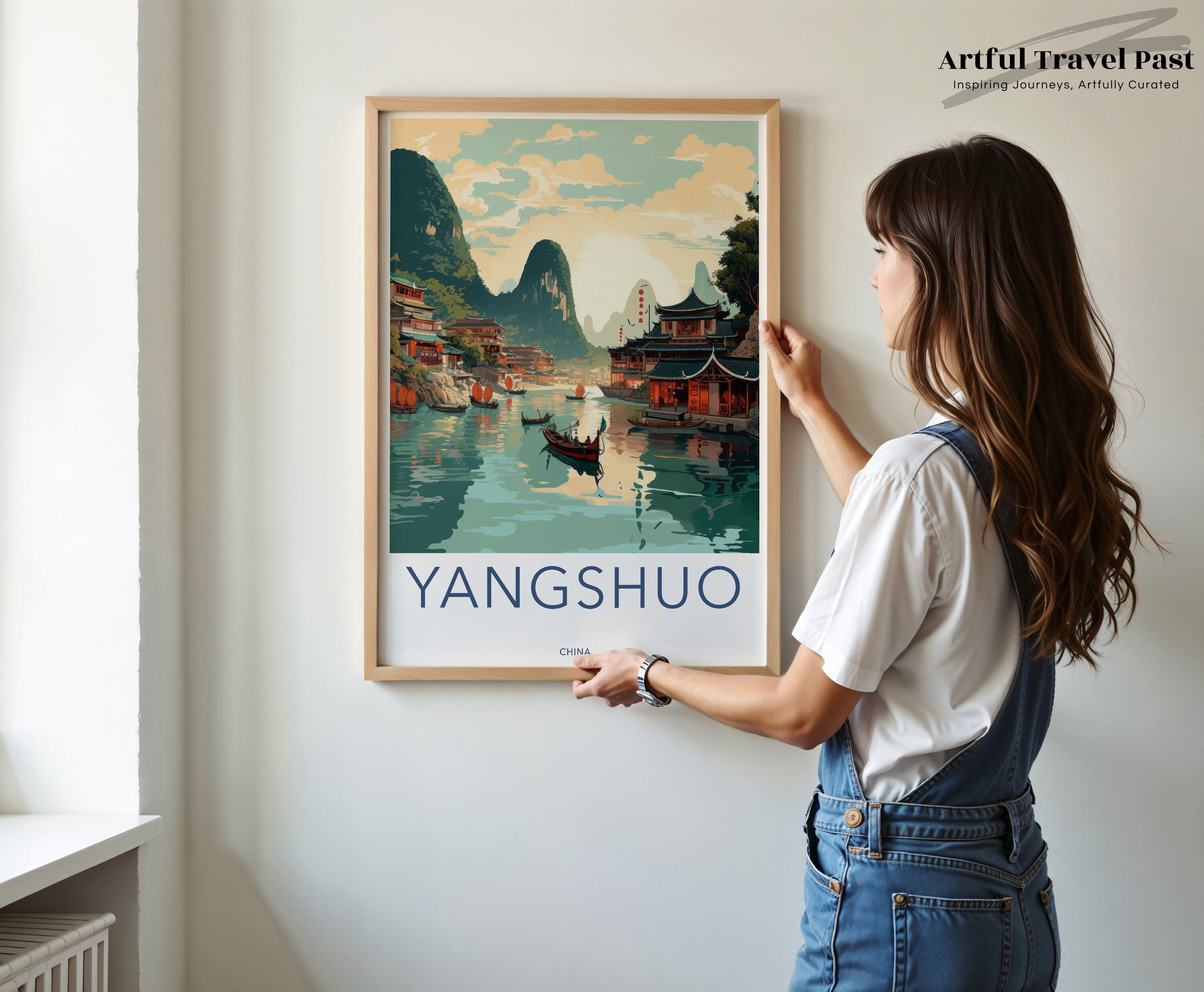 Yangshuo China Wall Art, Scenic Landscape Print, Asian Decor, Serene Waterfront Poster, Mountain and Water Views Art Prints