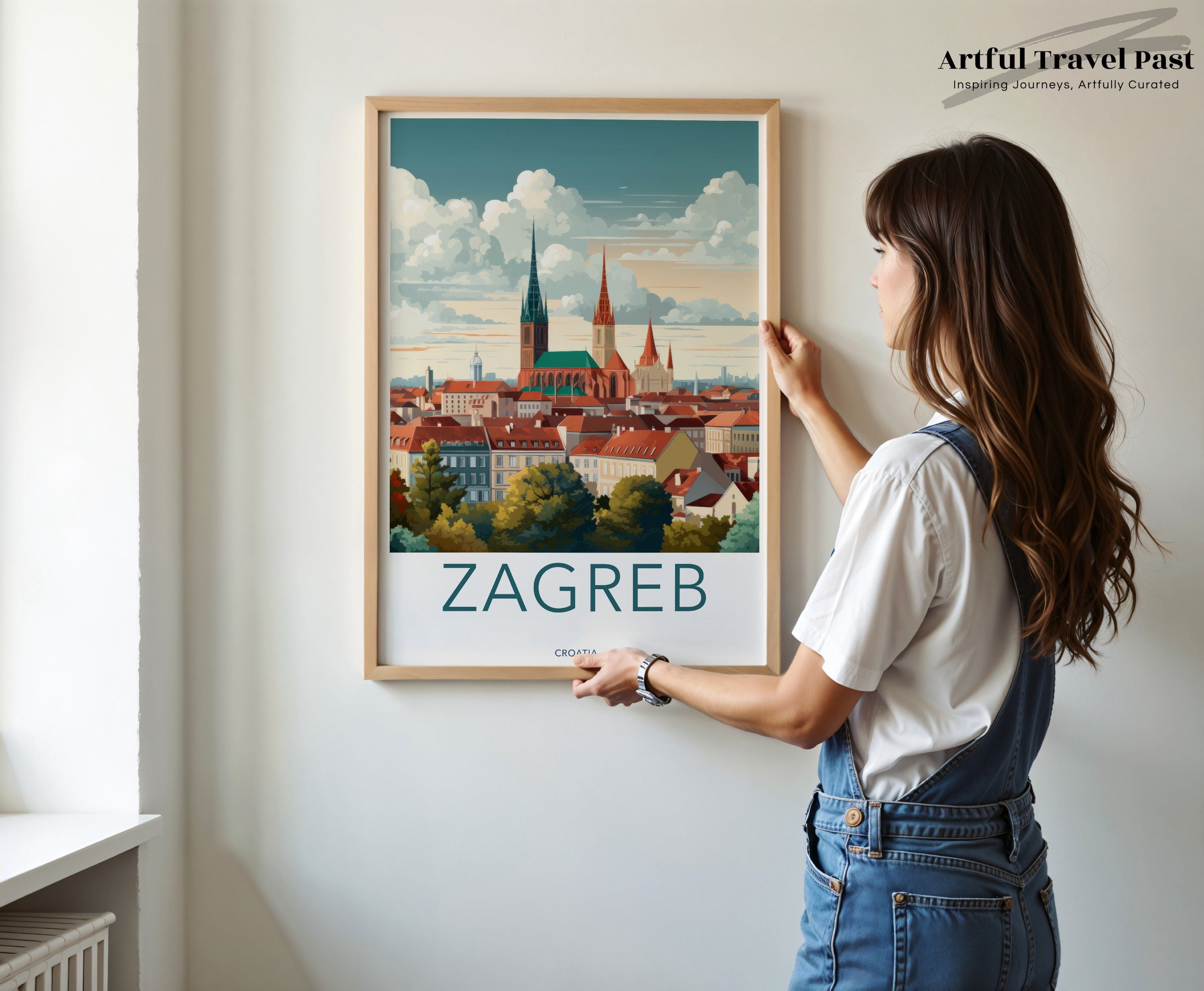 Zagreb Croatia cityscape wall art, vintage travel poster, European architecture print, retro Zagreb skyline decor, gift for travelers