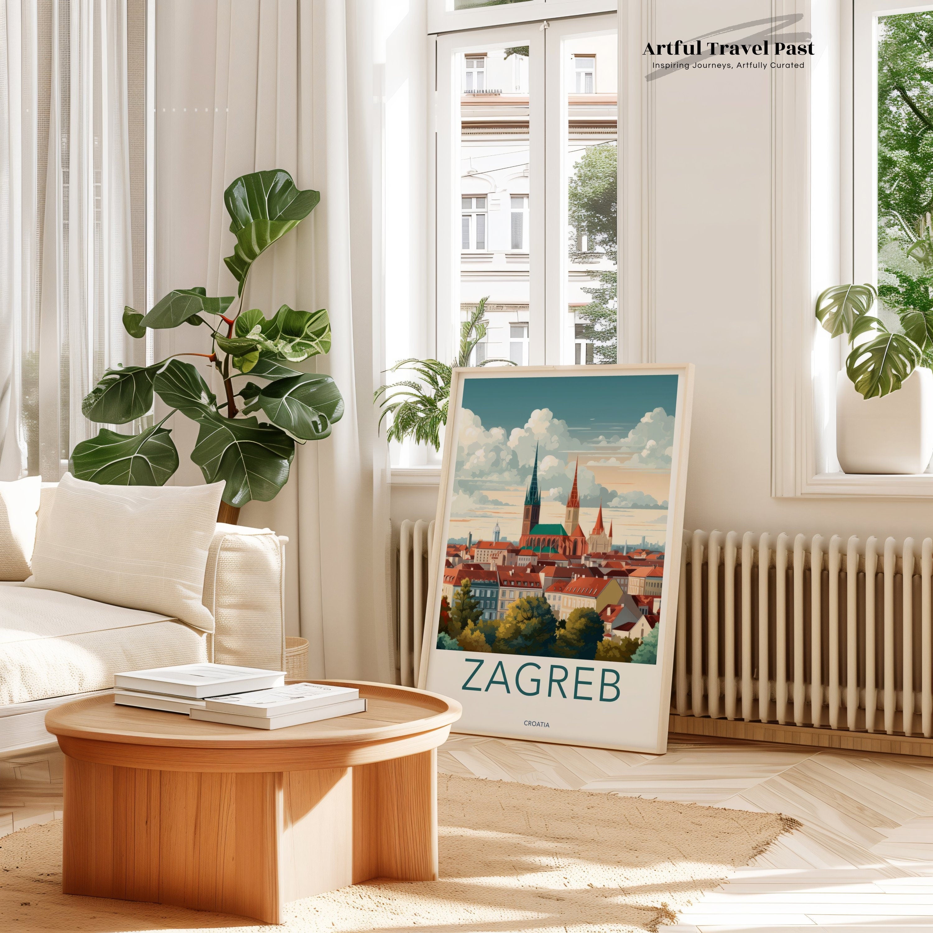 Zagreb Croatia cityscape wall art, vintage travel poster, European architecture print, retro Zagreb skyline decor, gift for travelers