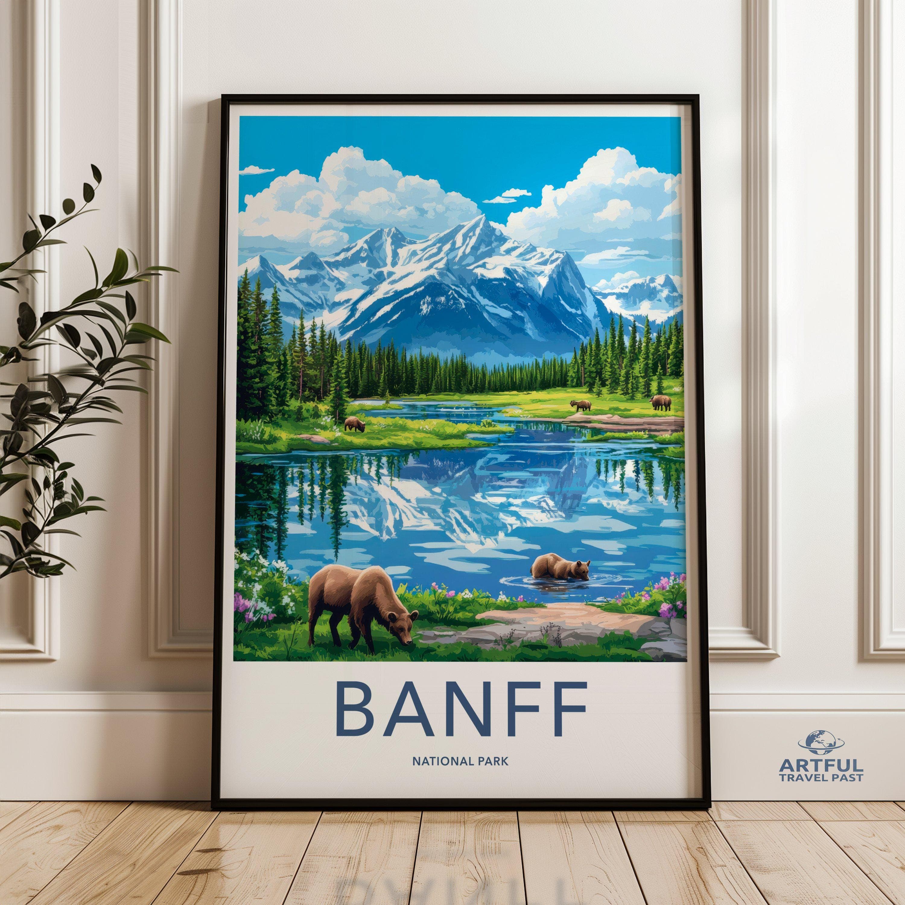 Banff National Park Wall Art, Canadian Rockies Print, Nature Landscape Artwork, Scenic Mountain View, Bear Lake Poster, Wildlife Decor