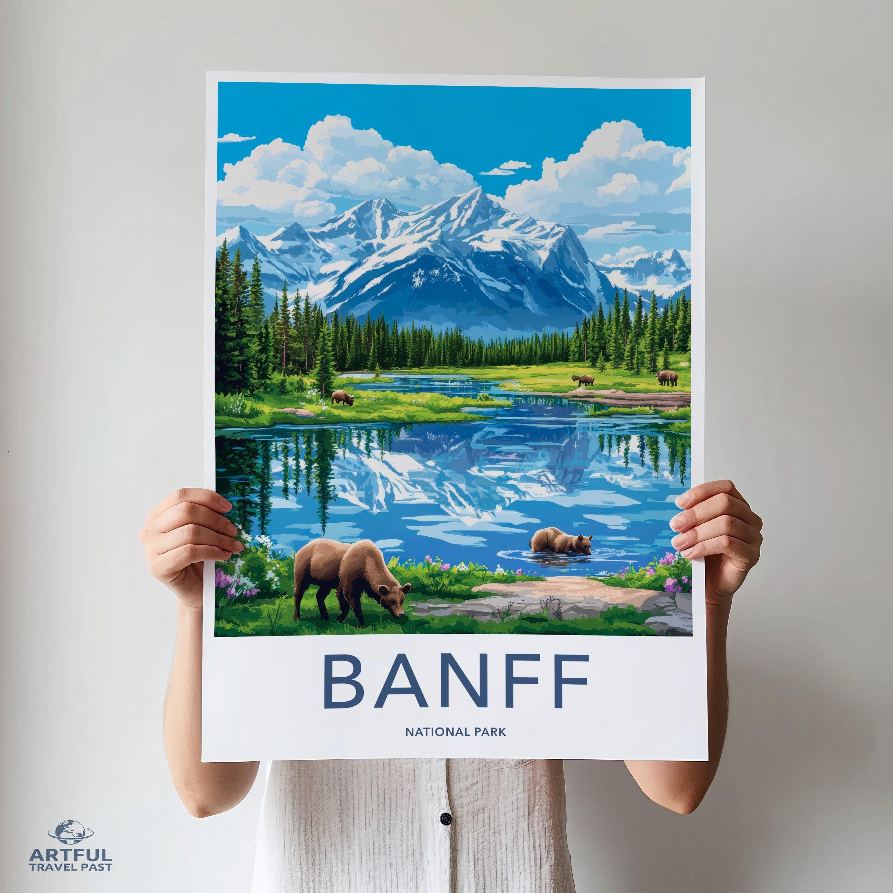 Banff National Park Wall Art, Canadian Rockies Print, Nature Landscape Artwork, Scenic Mountain View, Bear Lake Poster, Wildlife Decor