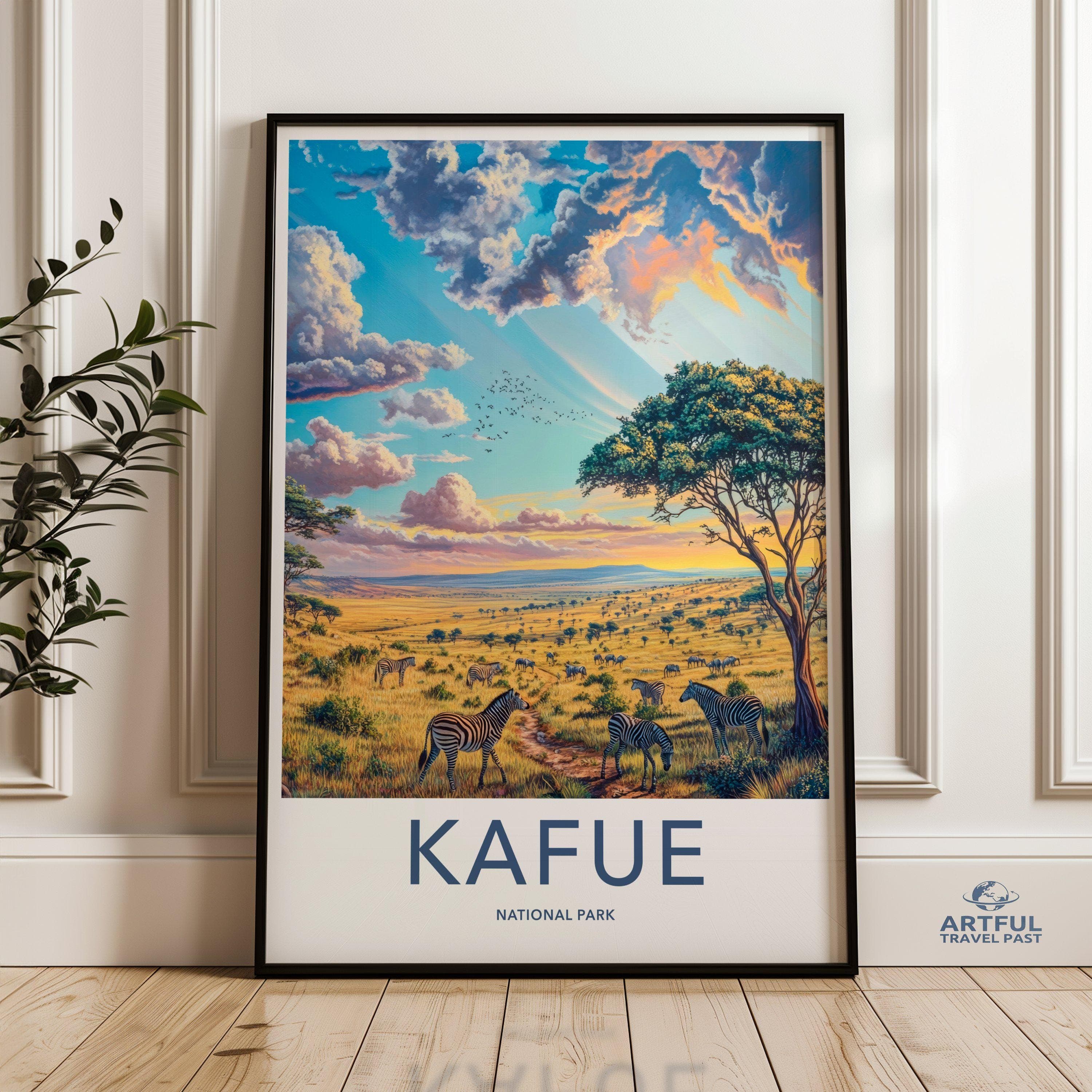 Kafue National Park Wall Art, African Wildlife Landscape, Zebra Safari Poster, Nature Decor, African Savannah Print