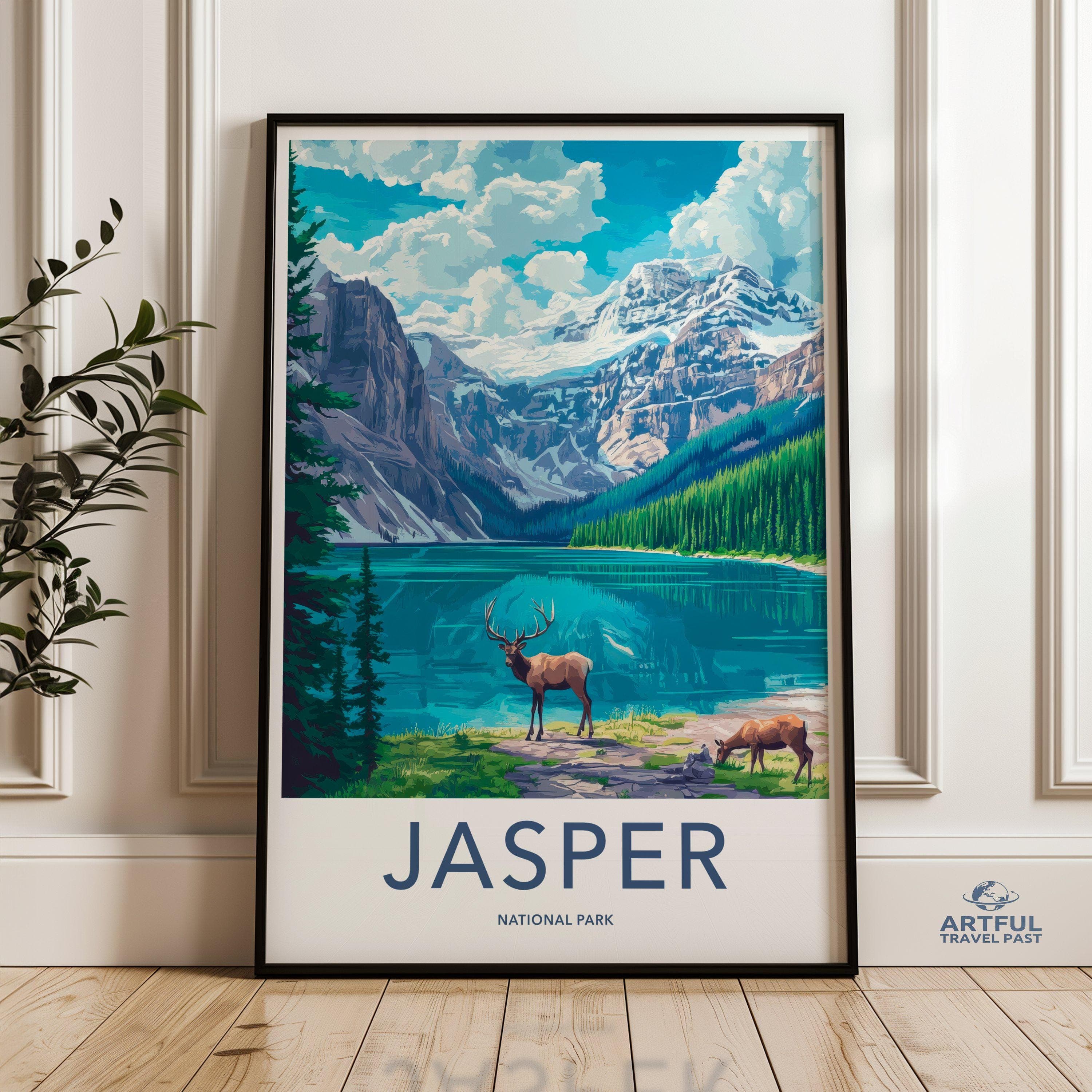 Jasper National Park Wall Art, Scenic Landscape Print, Wildlife Nature Decor, Mountain Lake Poster, Home Office Decoration