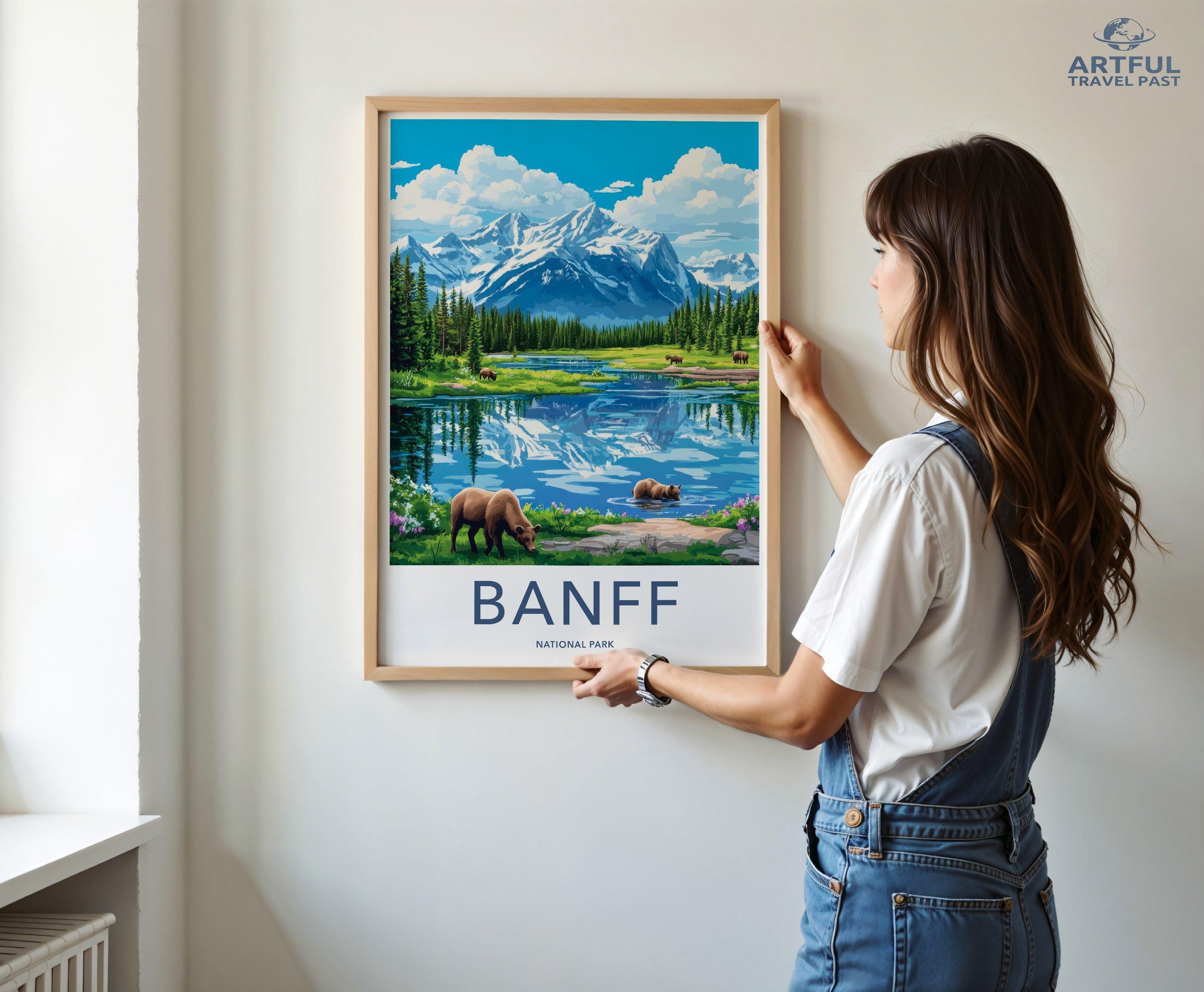 Banff National Park Wall Art, Canadian Rockies Print, Nature Landscape Artwork, Scenic Mountain View, Bear Lake Poster, Wildlife Decor