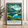 Scenic Peak District Landscape Wall Art Print, Nature Illustration Poster, Countryside Decor, Mountain and Lake Artwork