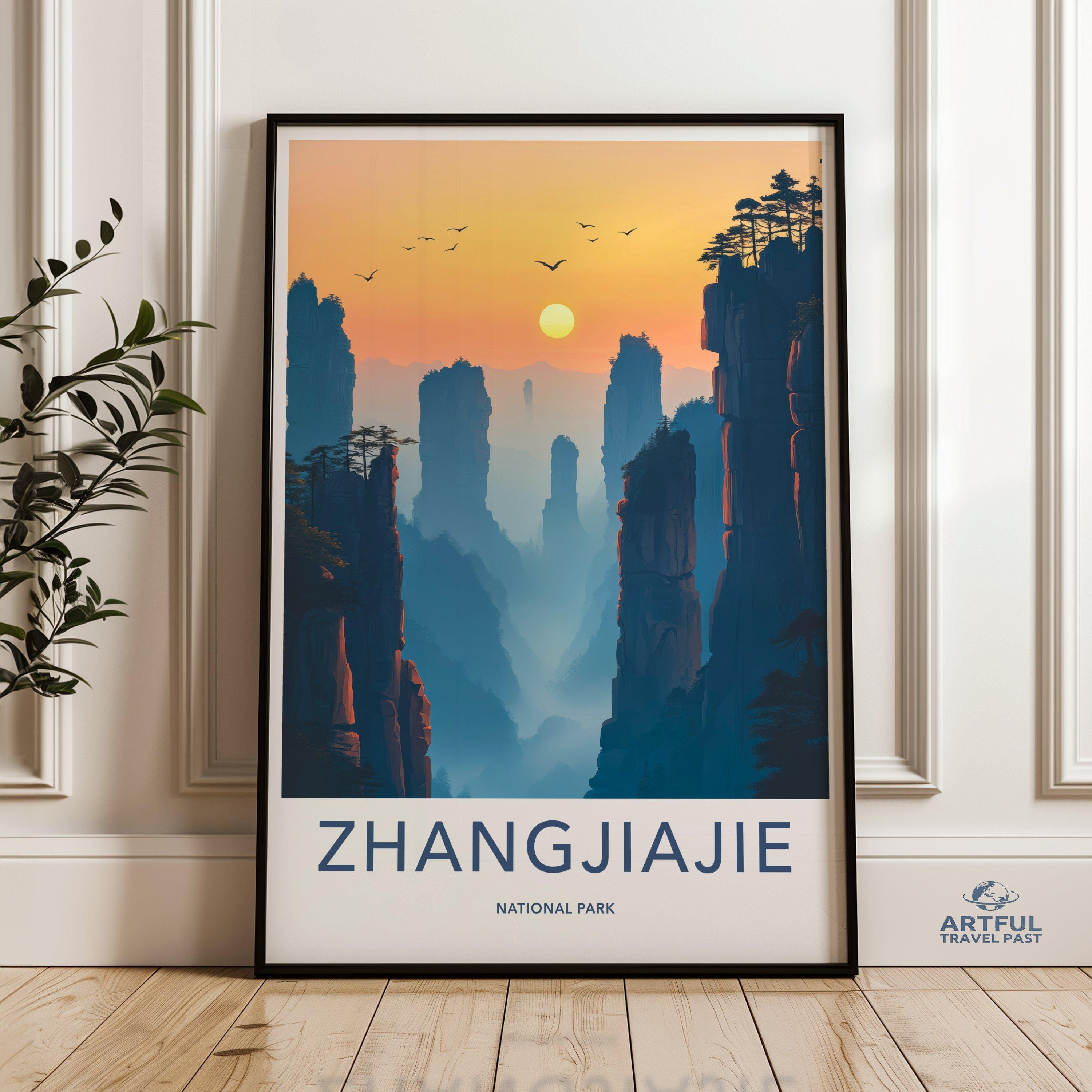 Zhangjiajie National Park Wall Art, Nature Print, Mountain Sunset Poster, Chinese Landscape Decoration, Scenic Wall Decor, Travel Artwork