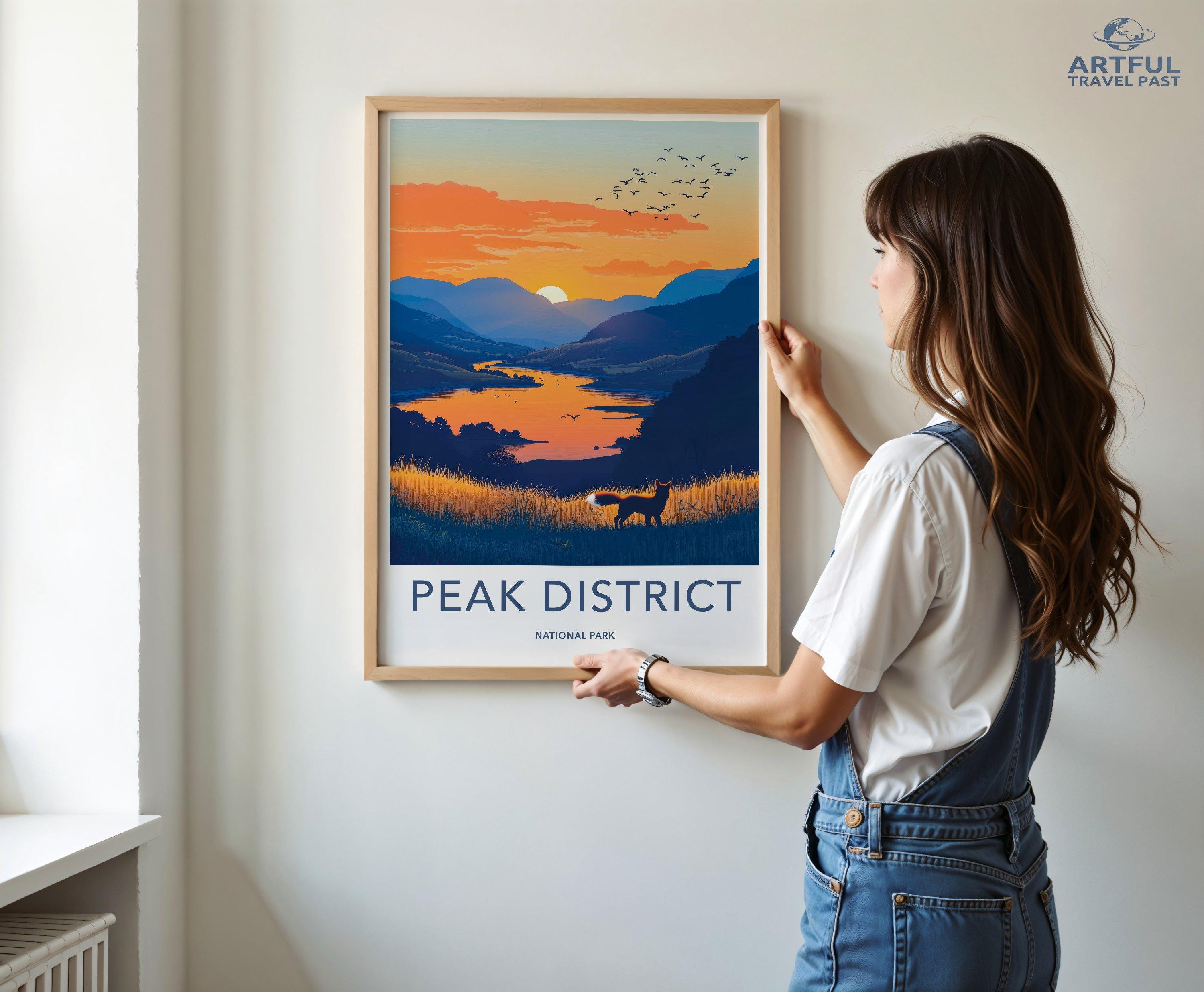 Peak District Wall Art, National Park Sunset Print, Scenic Landscape Artwork, Nature Illustration Decor, Mountain View Poster