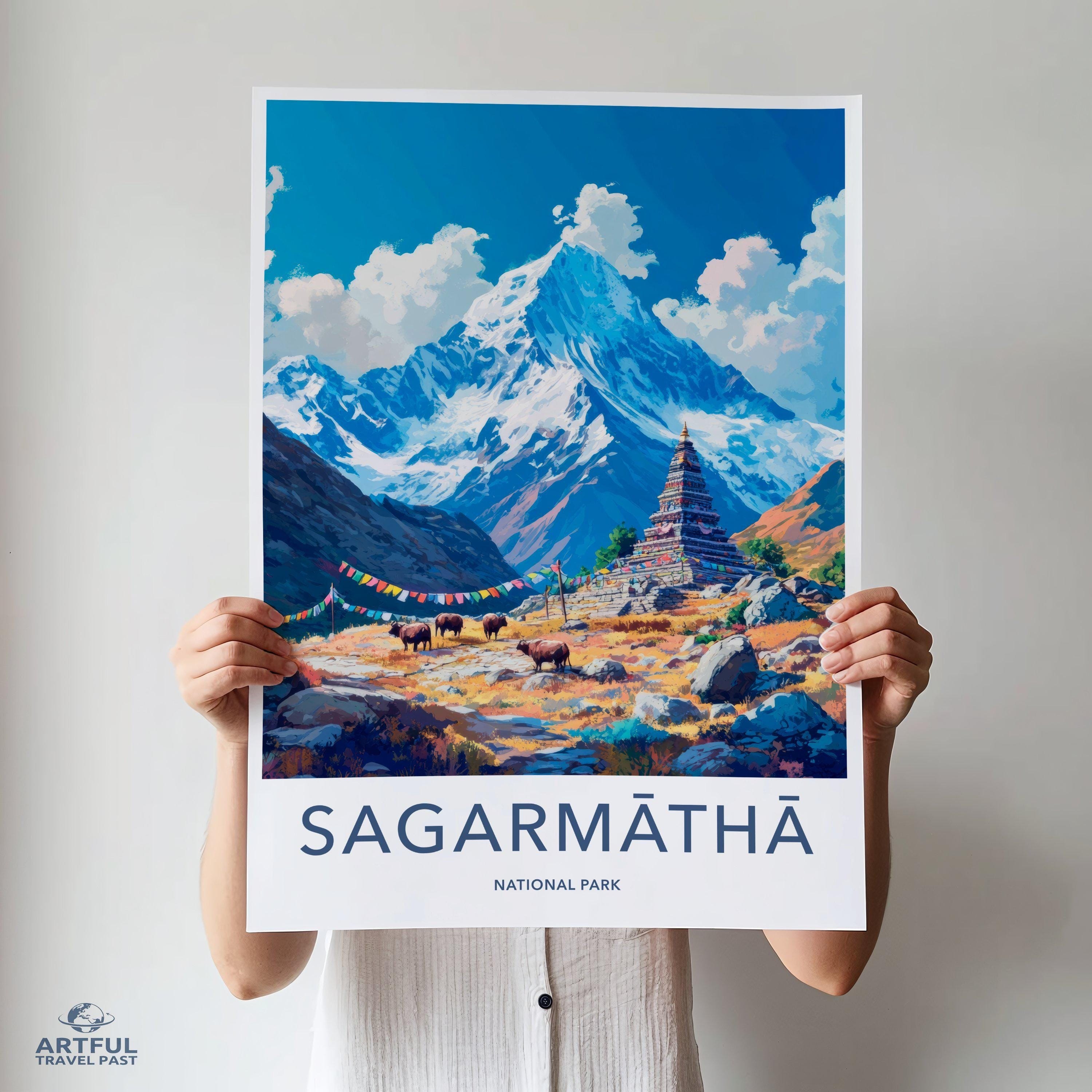 Sagarmatha National Park Wall Art, Himalayan Landscape Print, Colorful Mountain Decor, Everest Base Camp Art, Adventure Travel Poster