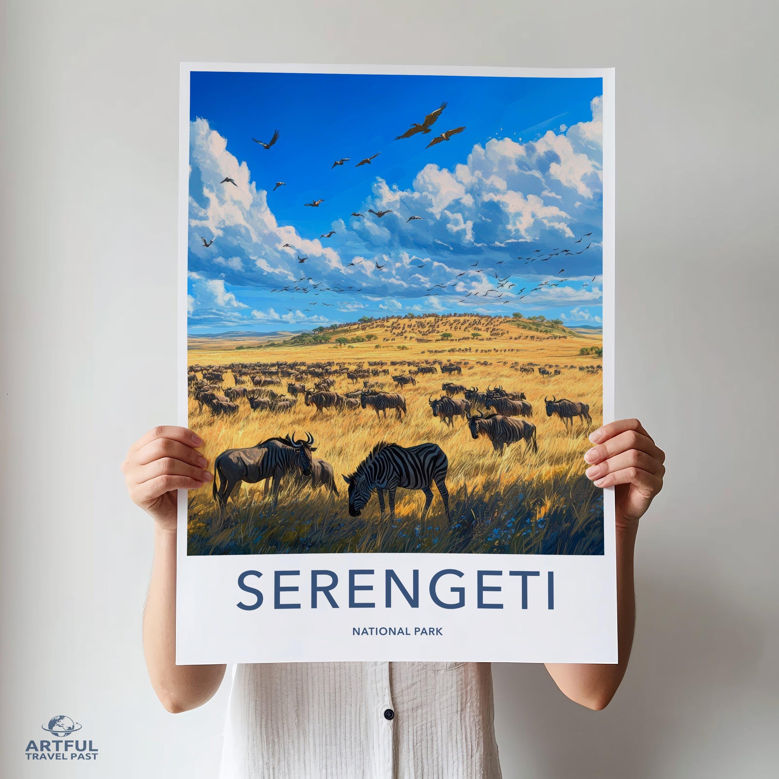 Serengeti National Park Wall Art, Wildlife Landscape Print, Nature Inspired Home Decor, Scenic Art Piece, Serengeti Animal Poster