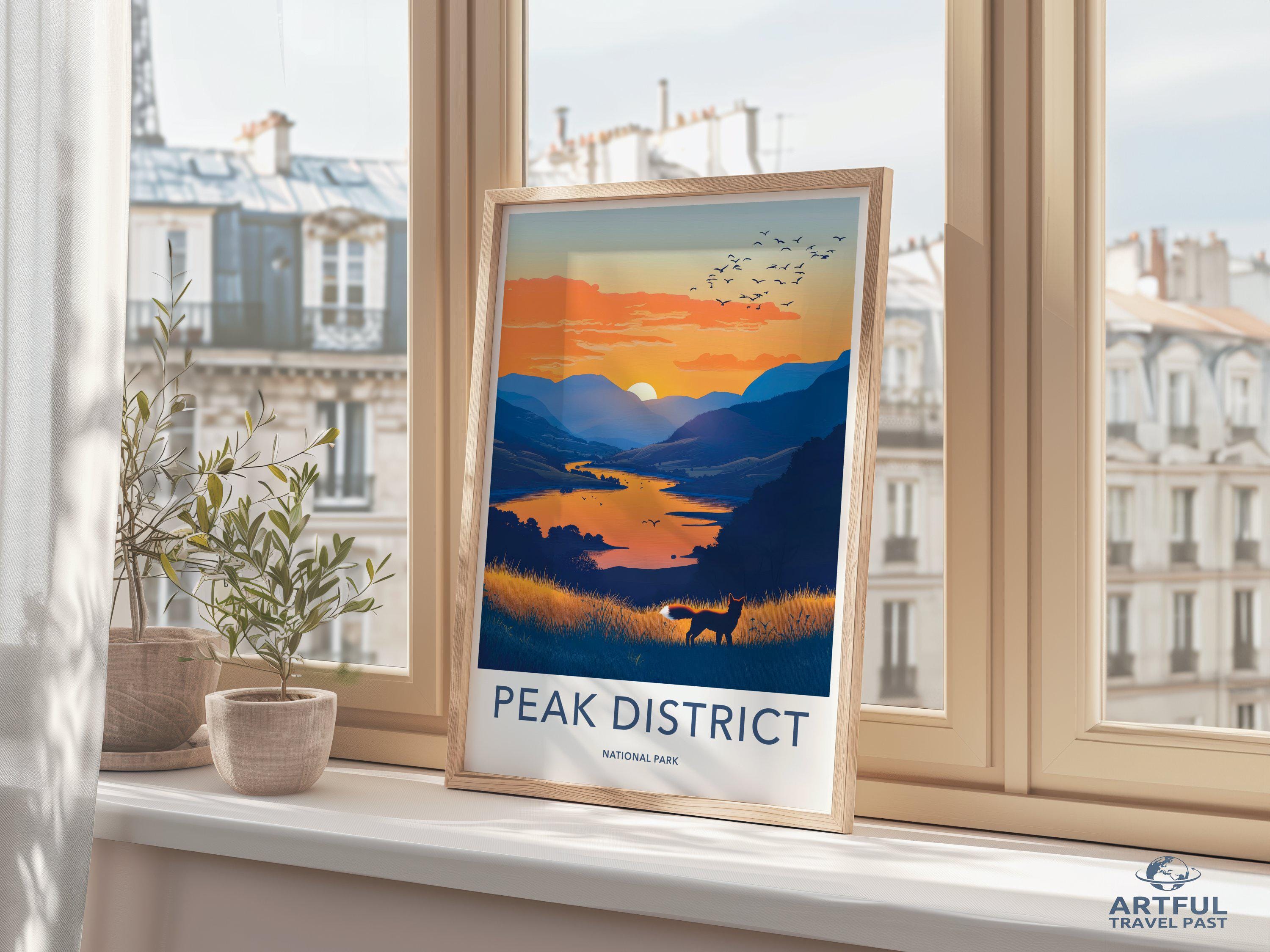 Peak District Wall Art, National Park Sunset Print, Scenic Landscape Artwork, Nature Illustration Decor, Mountain View Poster