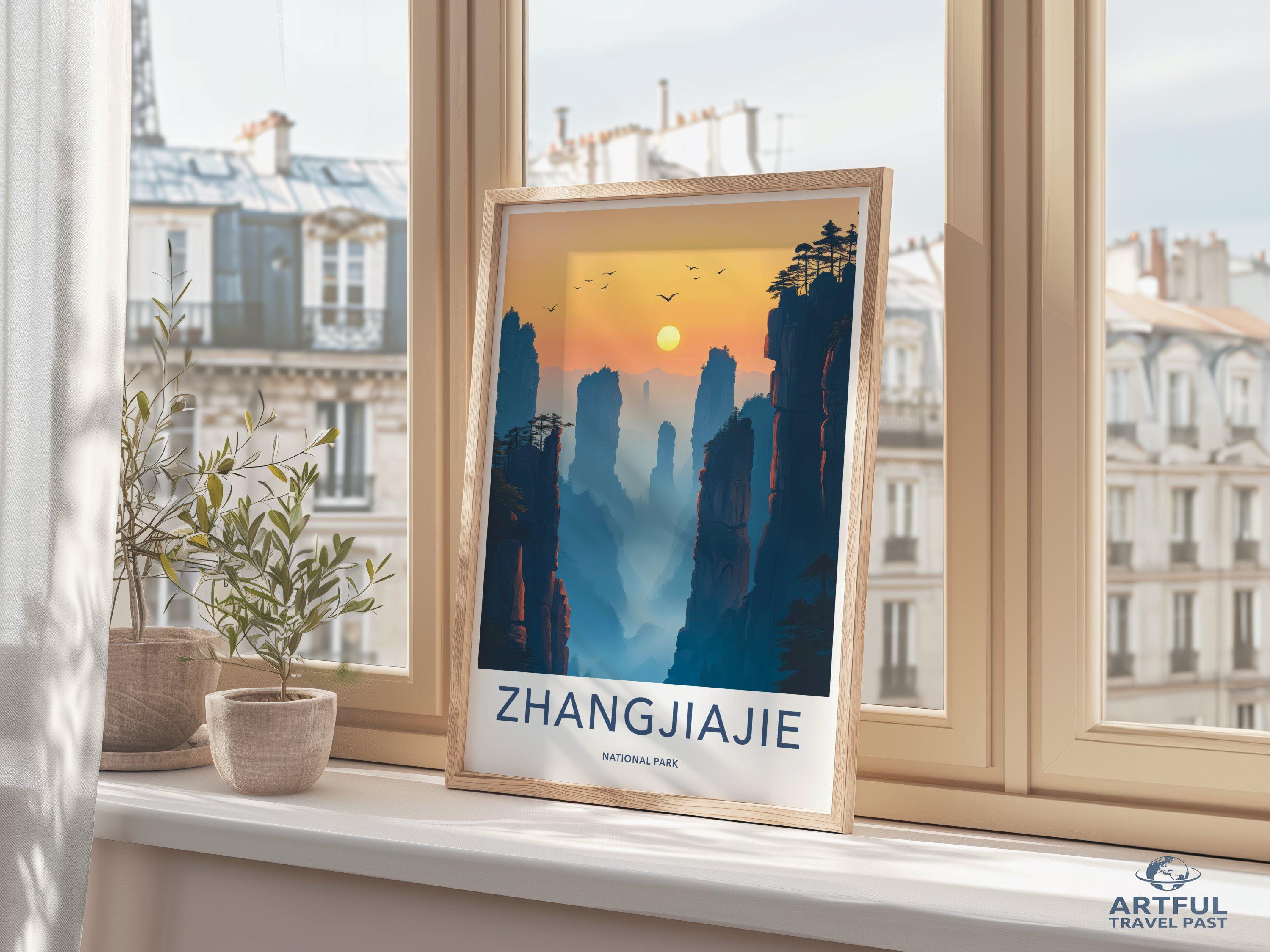 Zhangjiajie National Park Wall Art, Nature Print, Mountain Sunset Poster, Chinese Landscape Decoration, Scenic Wall Decor, Travel Artwork