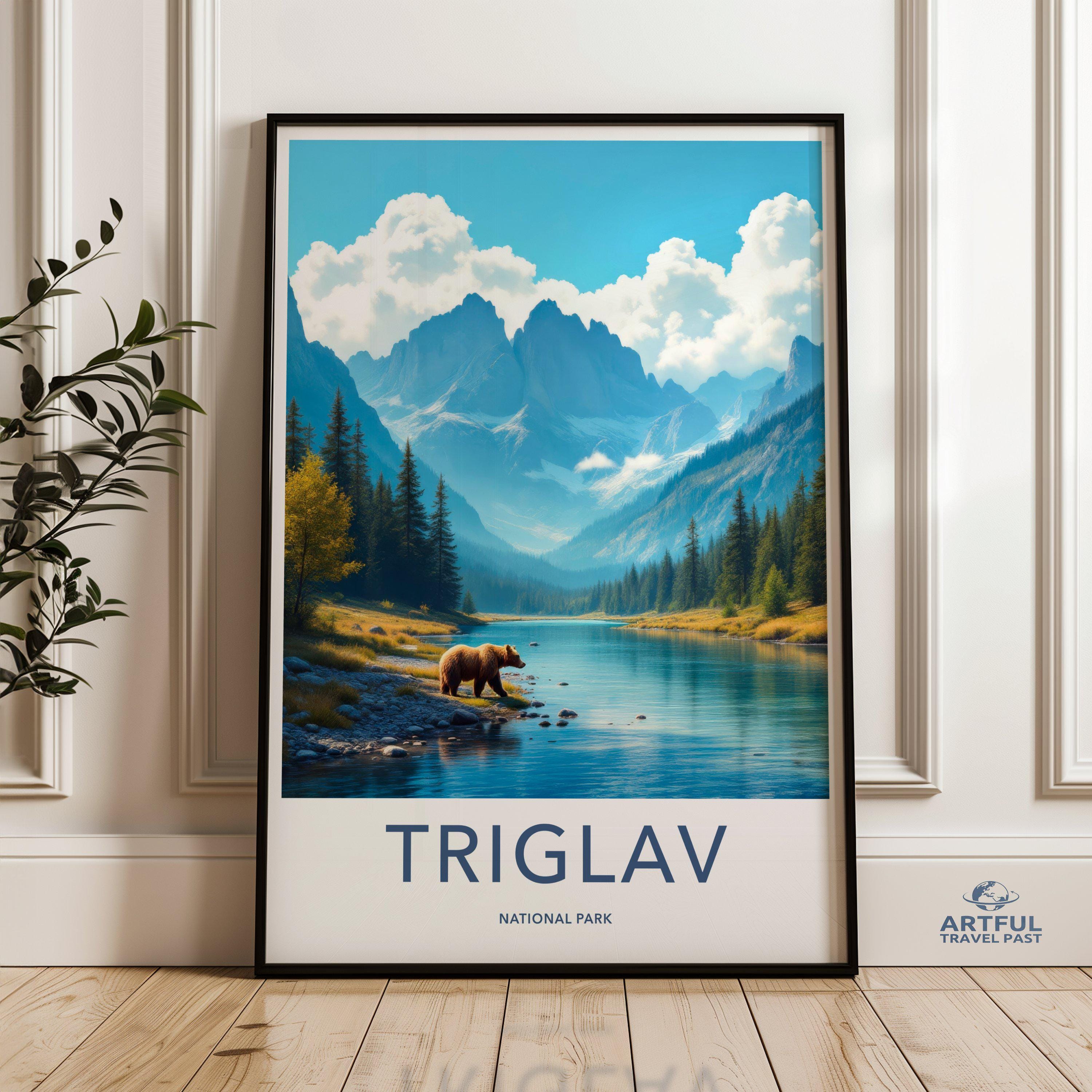 Bear in Triglav National Park Poster, Scenic Mountain Wall Art, Nature Landscape Print, Rustic Cabin Decor, Adventure Home Decor