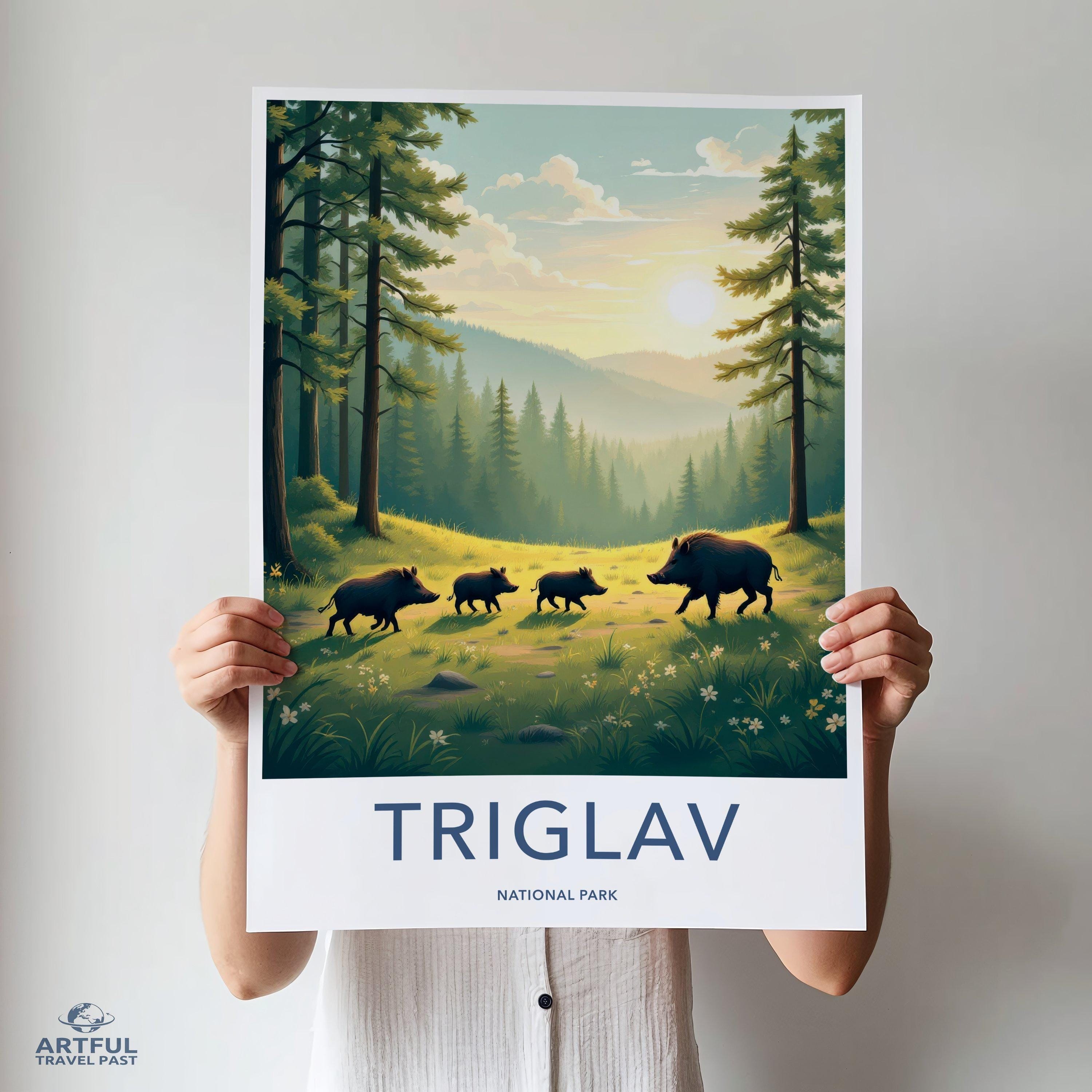 Triglav National Park Wall Art, Forest Landscape Print with Wild Boars, Nature Illustration Decor, Wilderness Home Decor