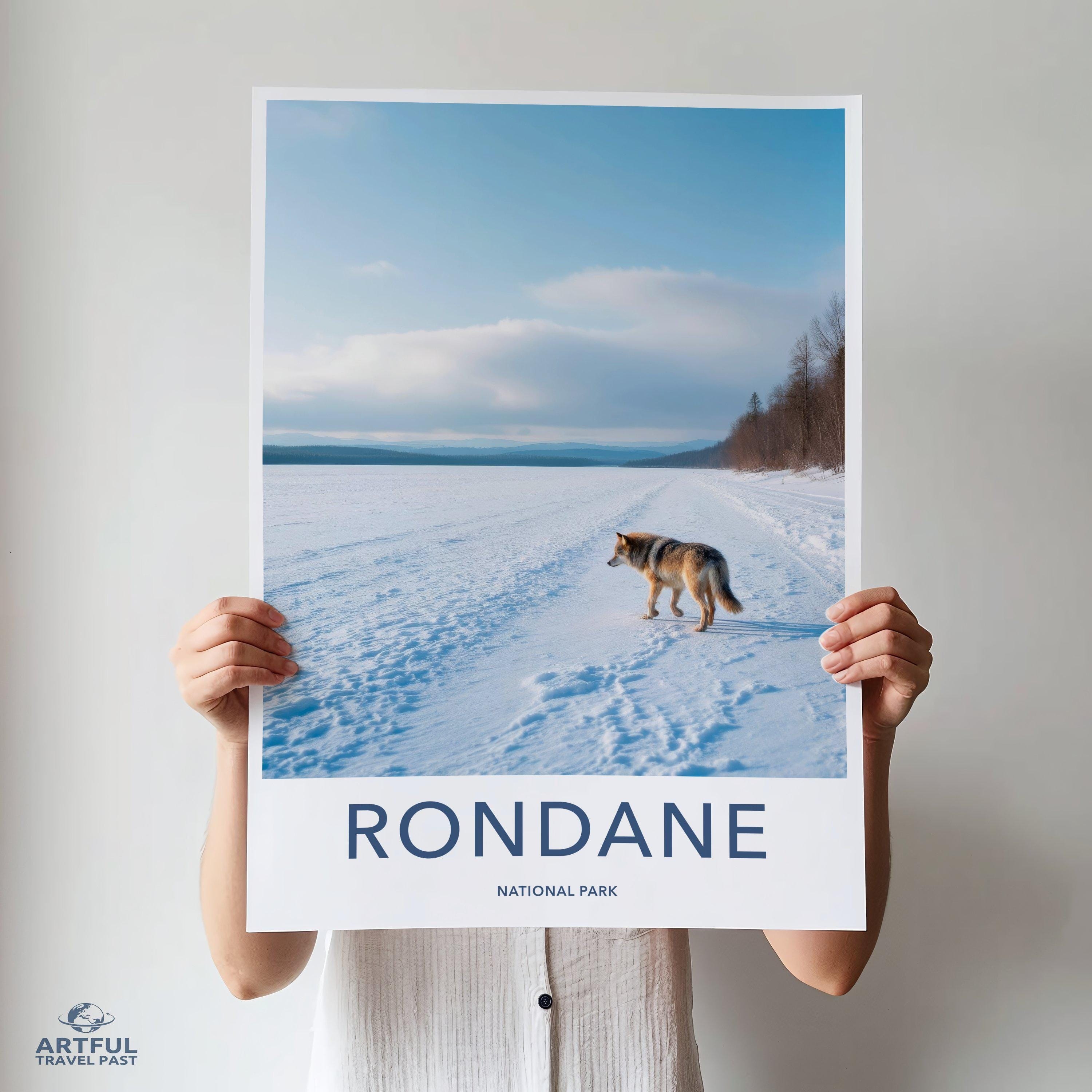 Wilderness Wall Art, Wolf in Snow Landscape, Rondane National Park Print, Scenic Nature Photography, Winter Mountain Artwork