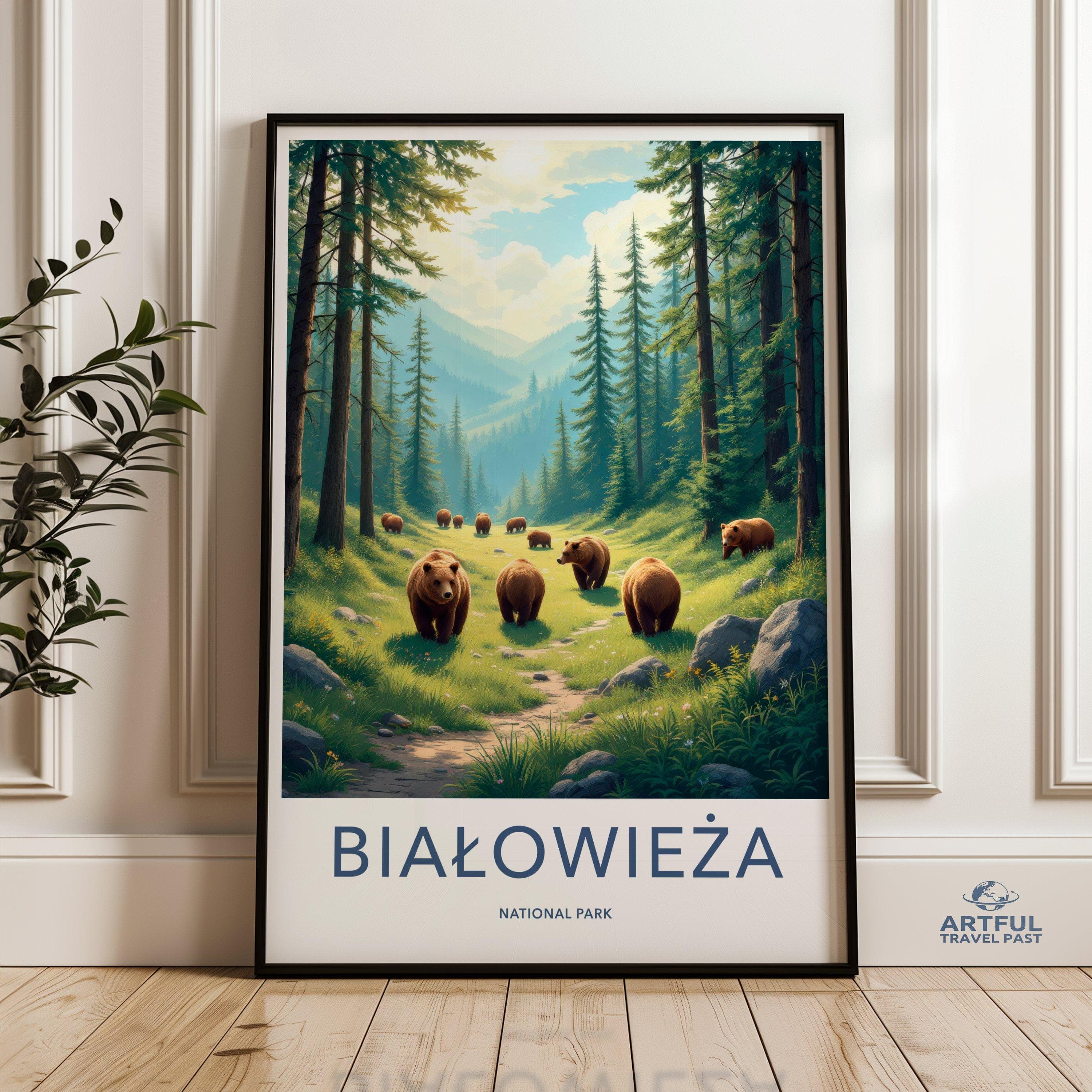 Bialowieza National Park Wall Art, Bear Forest Print, Wildlife Nature Poster, Scenic Home Decor, Landscape Artwork for Living Room