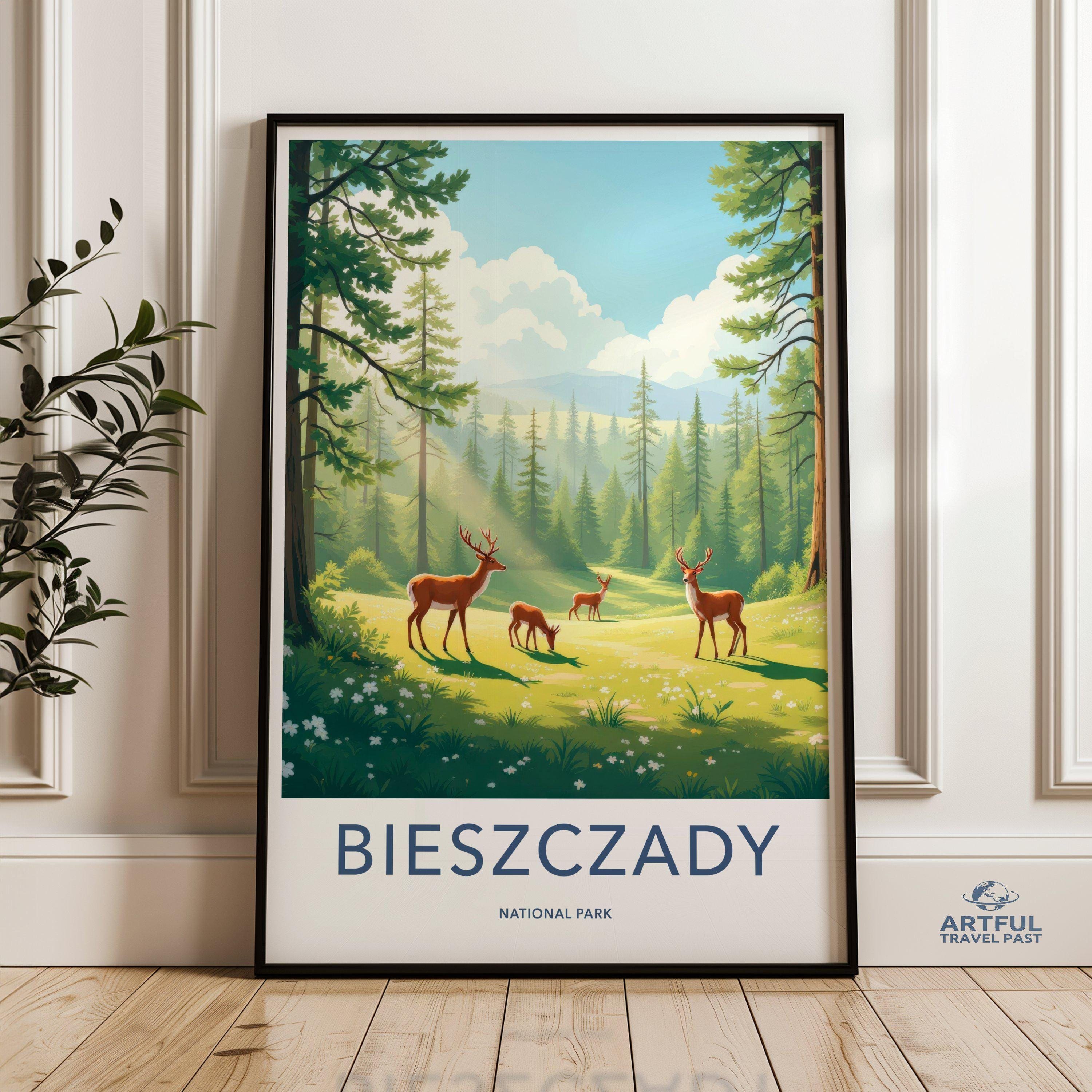 Bieszczady National Park Wall Art, Scenic Forest Deer Print, Nature Landscape Poster, Mountain Wildlife Decor, Wilderness Adventure