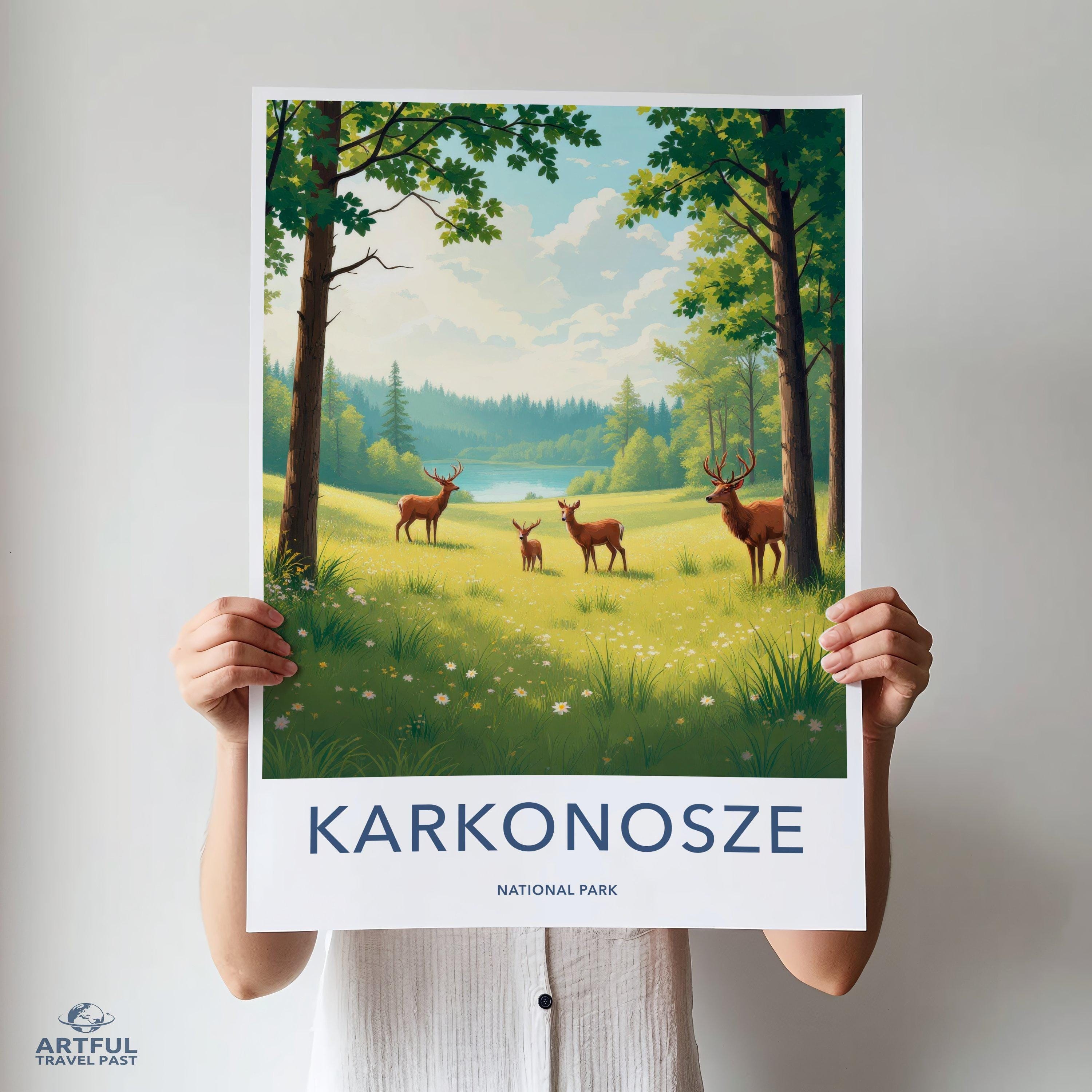 Woodland Deer Wall Art, Karkonosze National Park Poster, Scenic Nature Artwork, Forest Landscape Print, Rustic Home Decor