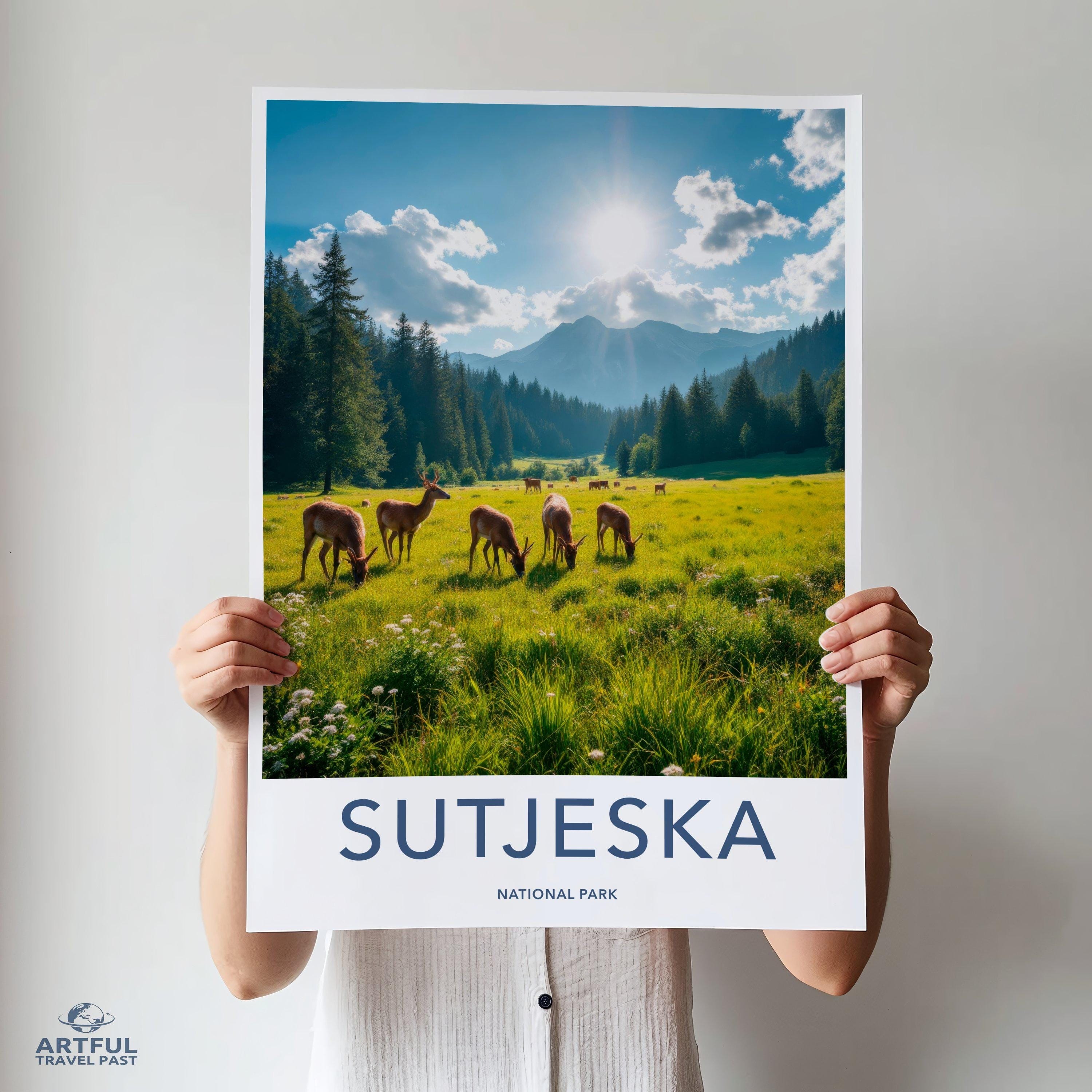 Stunning Sutjeska National Park Wall Art, Beautiful Nature Landscape with Deer, Picturesque Mountain Scenery, Wildlife Photography Print