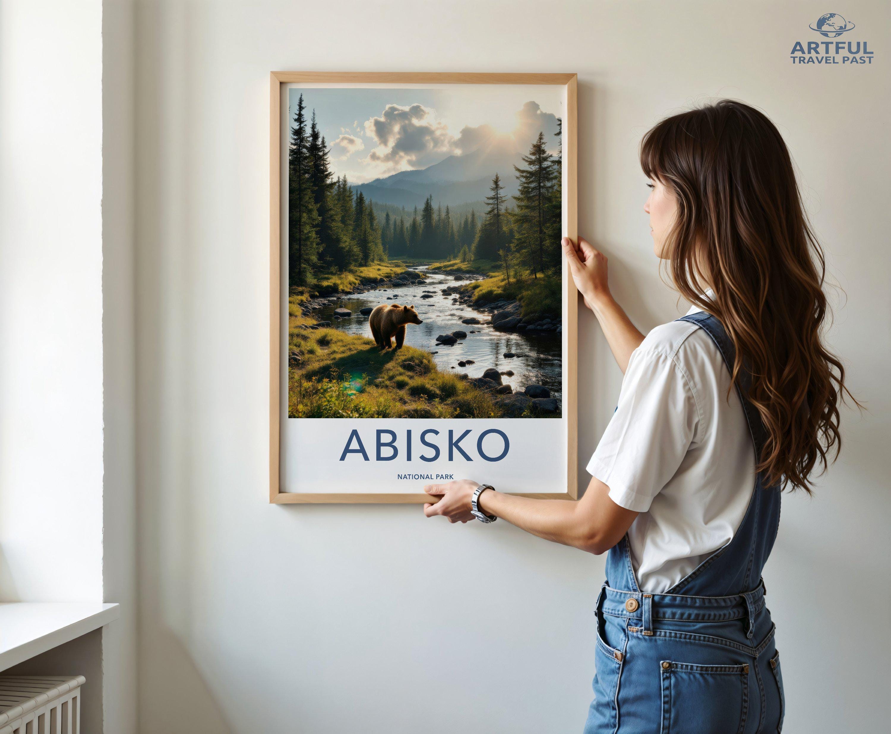 Abisko National Park Wall Art, Scandinavian Nature Poster, Bear in Forest Print, Landscape Photography, Wilderness Decor