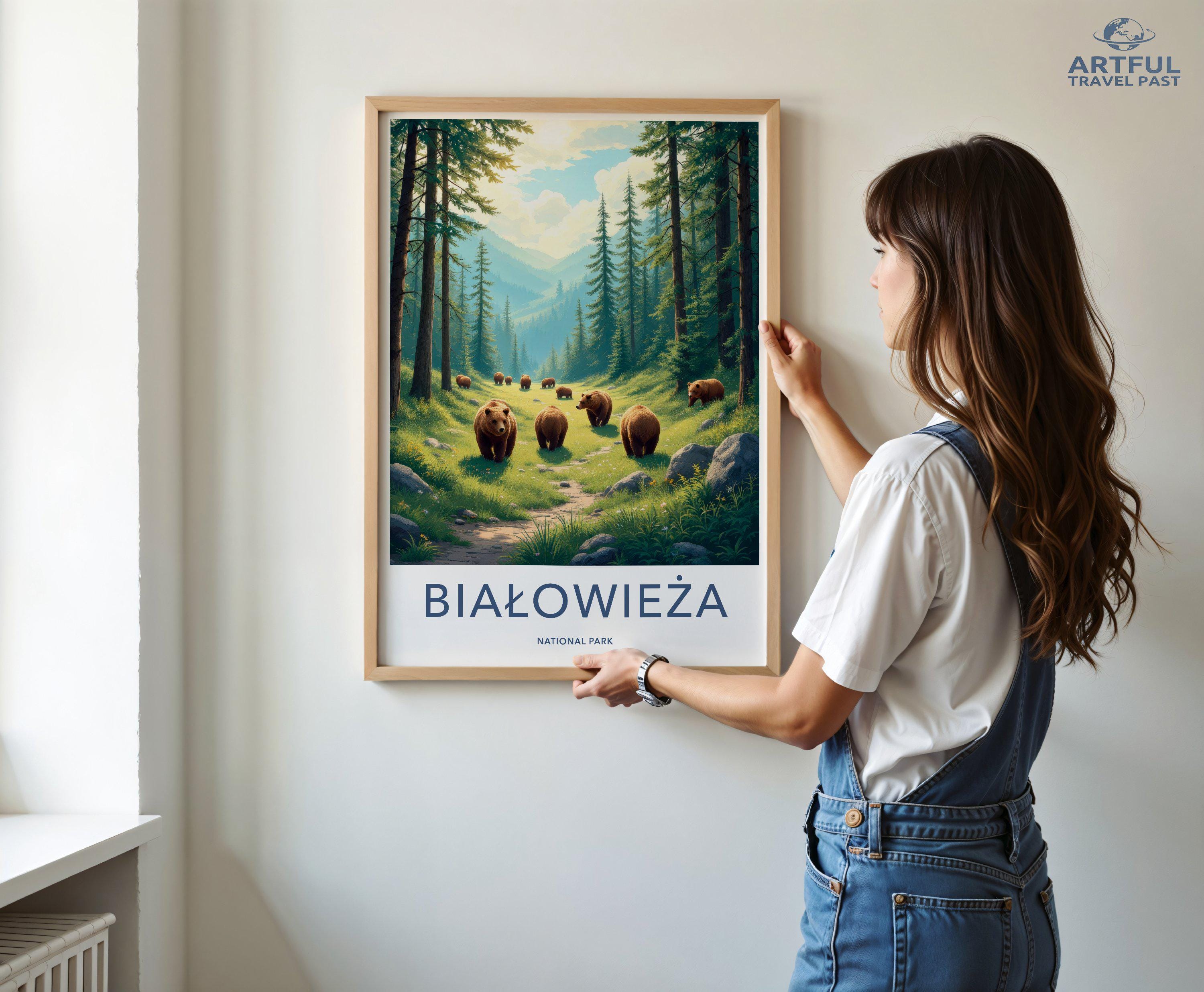 Bialowieza National Park Wall Art, Bear Forest Print, Wildlife Nature Poster, Scenic Home Decor, Landscape Artwork for Living Room