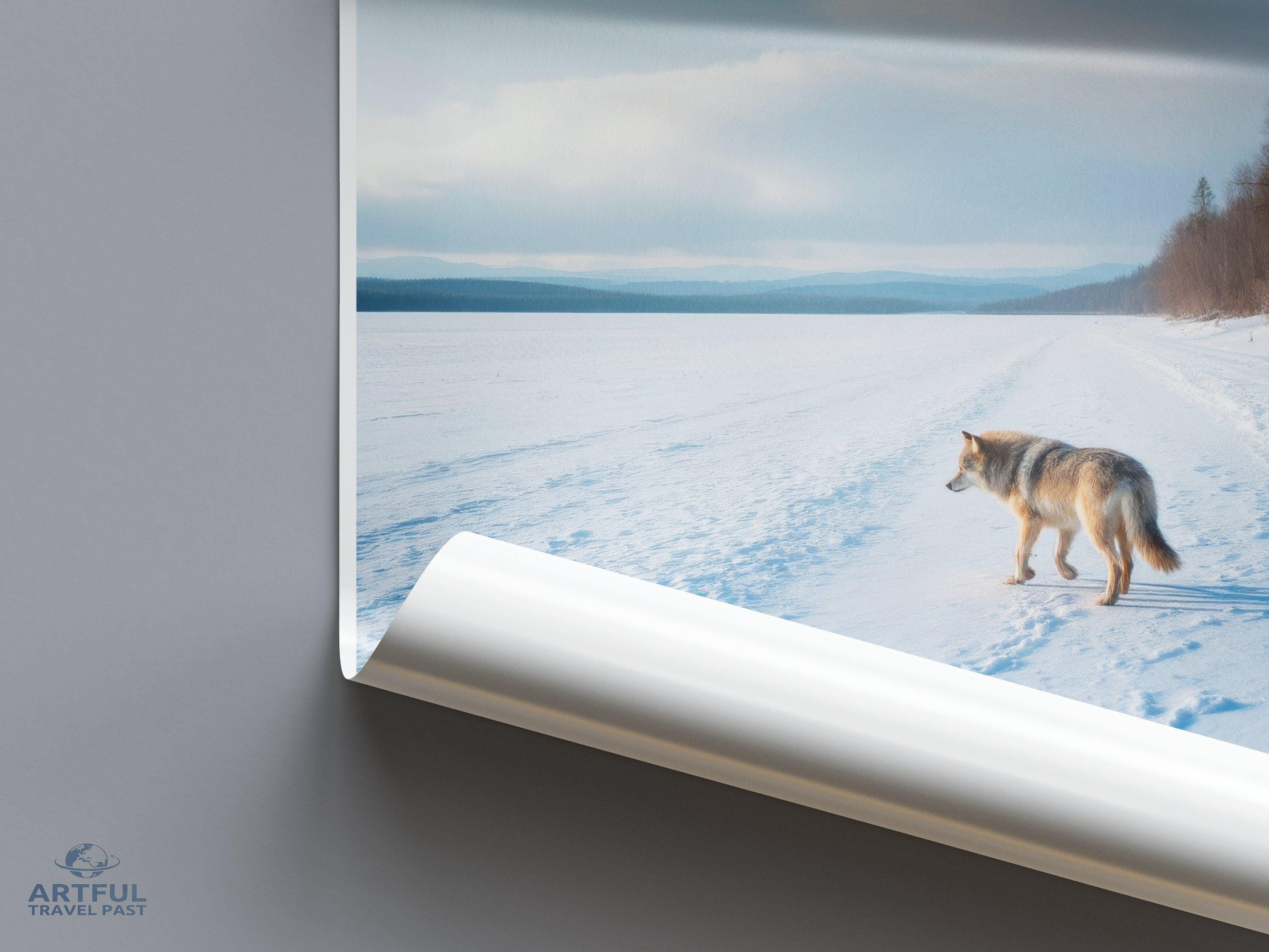 Wilderness Wall Art, Wolf in Snow Landscape, Rondane National Park Print, Scenic Nature Photography, Winter Mountain Artwork